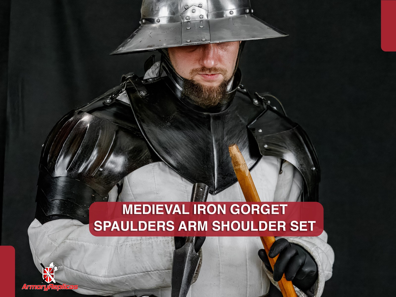 Medieval Iron Gorget Spaulders Arm Shoulder Set Viking Crusader Larp Pauldrons
