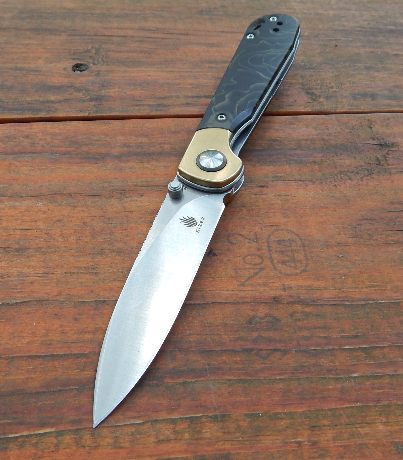 Kizer Cutlery PPY Pocket Knife Linerlock Brass & Raffir Folding CPM-S35VN Blade