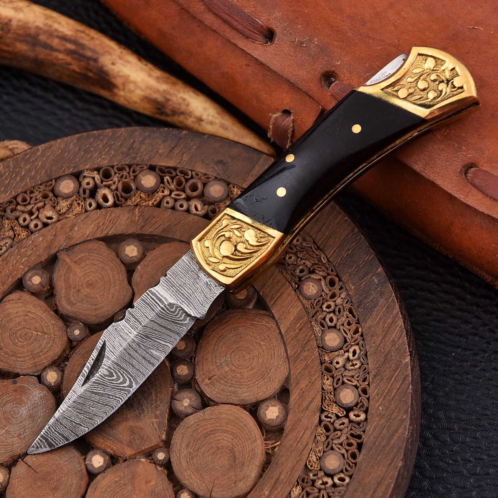 Hand Forged Damascus Steel Blade Backlock Folding Pocket Knife Hunting EDC