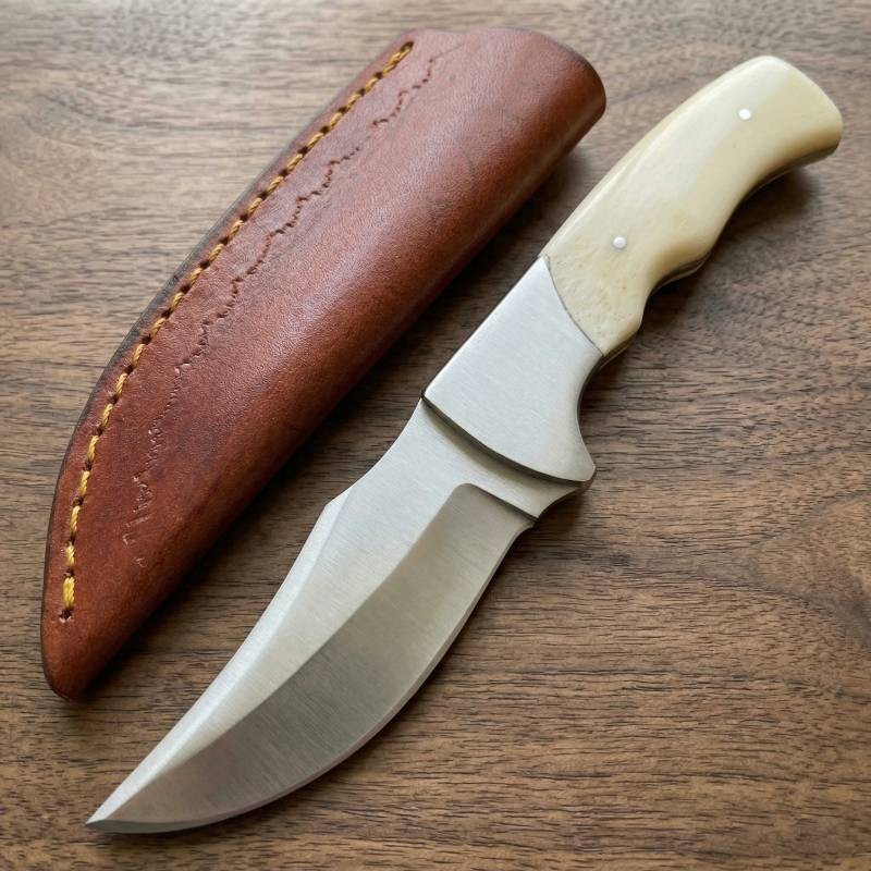 7″ Clip Point Wilderness Outdoor Fixed Blade Hunting Knife Bone Handle w Sheath