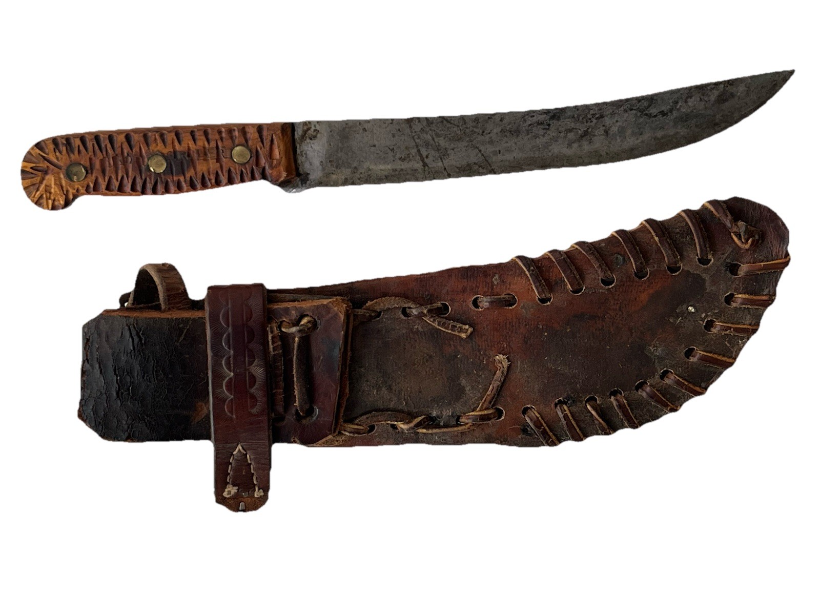 Apache Style Fighting Knife Custom Blade, Custom Leather Sheath VTG Reproduction