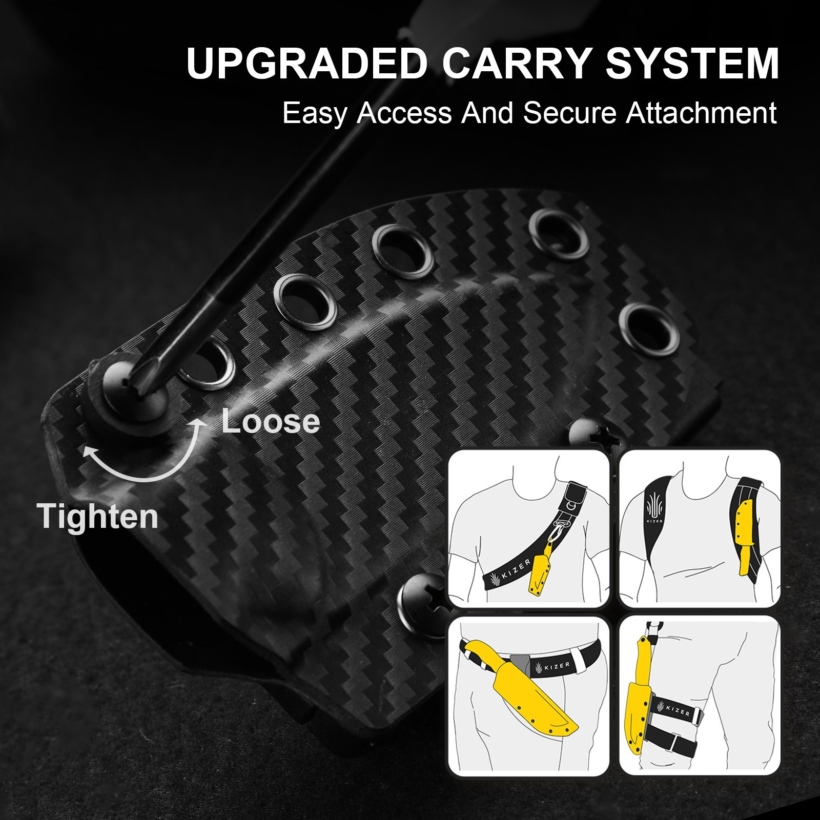 Kizer Drop Bear Fix Drop Point Fixed Knife M390 Blade Carbon Fiber Handle+Sheath