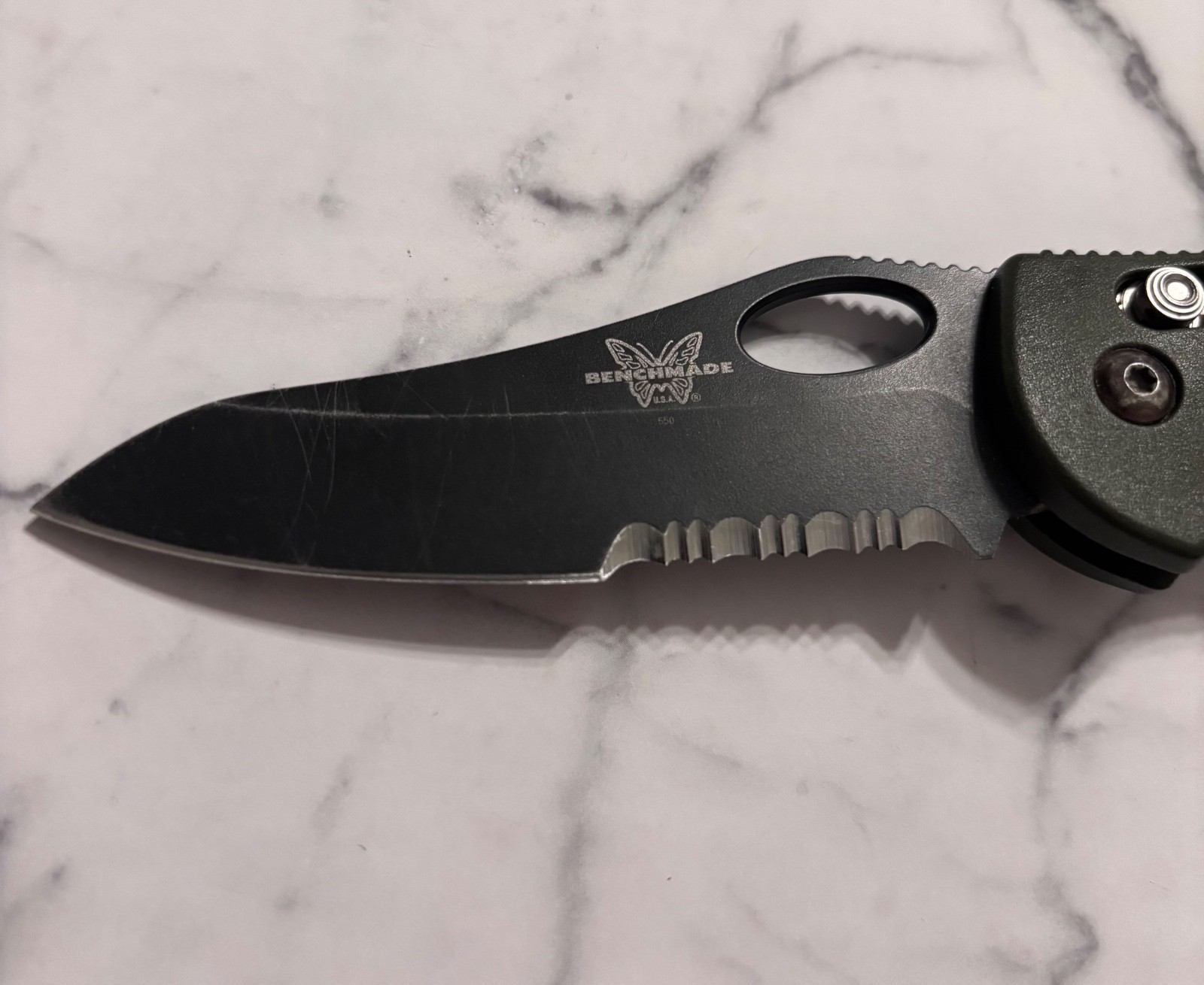 Benchmade Griptilian Pocket Knife Olive Drap Green Handle with Ambidextrous Axis