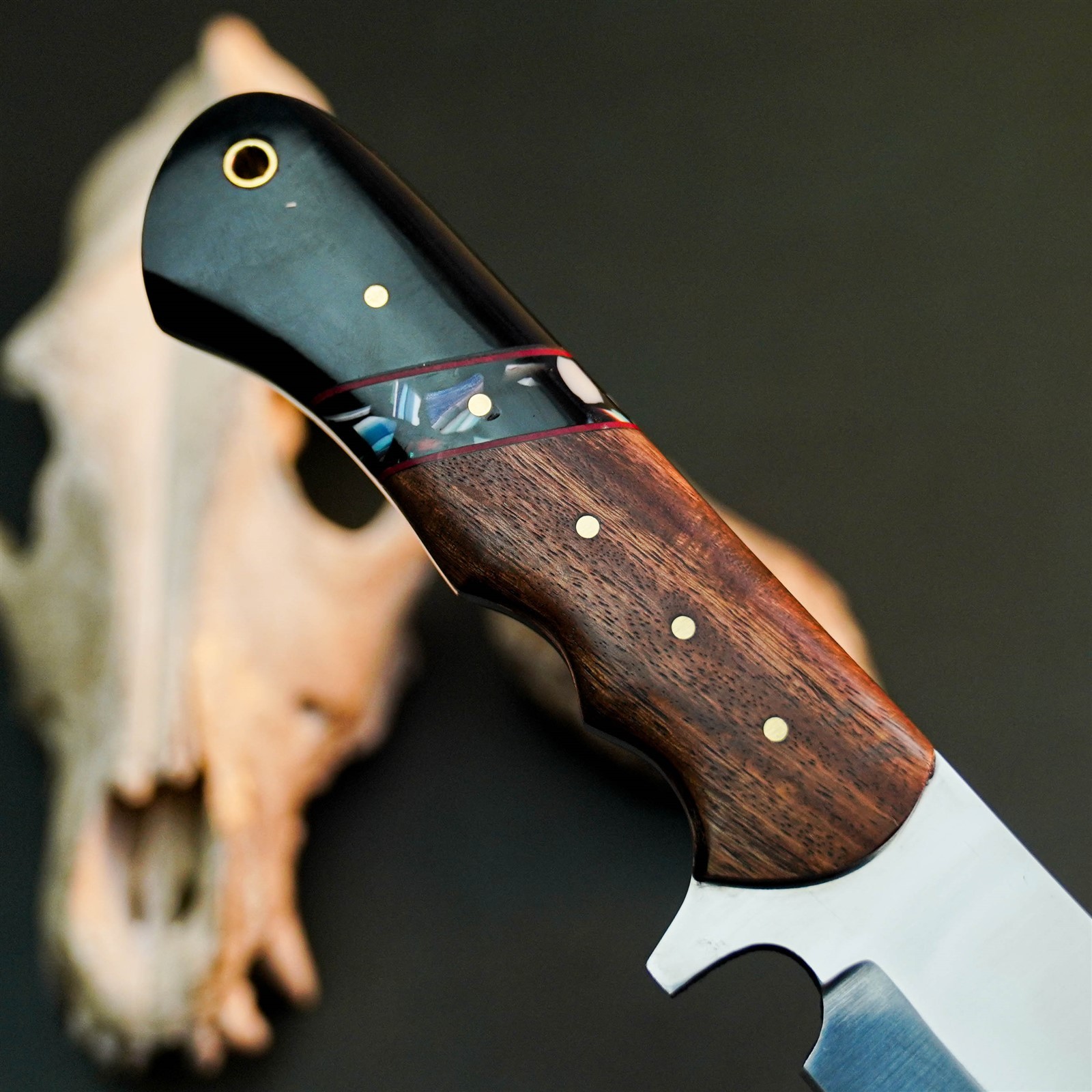 9.6″ Hunting EDC Stainless Knife Handmade Full Tang Wood Handle + Sheath