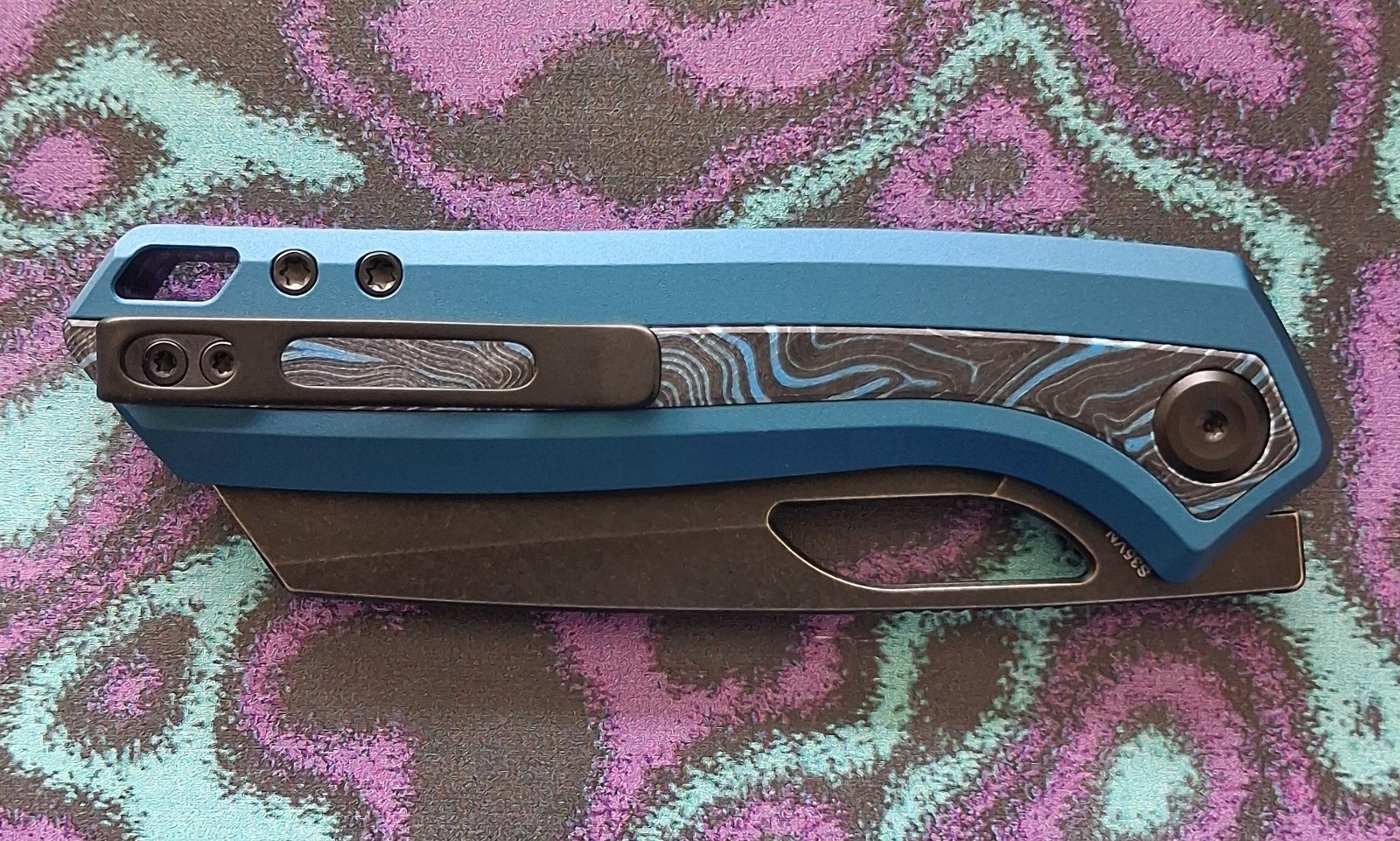 Vosteed Kroc 329 Top Liner Lock Knife Blue Aluminum Handles with Topographic G10