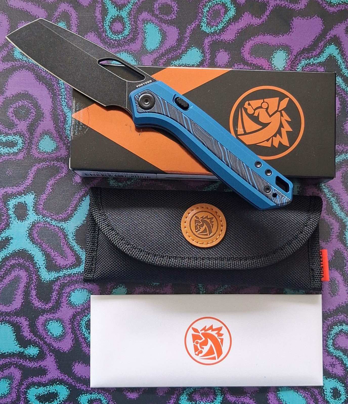 Vosteed Kroc 329 Top Liner Lock Knife Blue Aluminum Handles with Topographic G10
