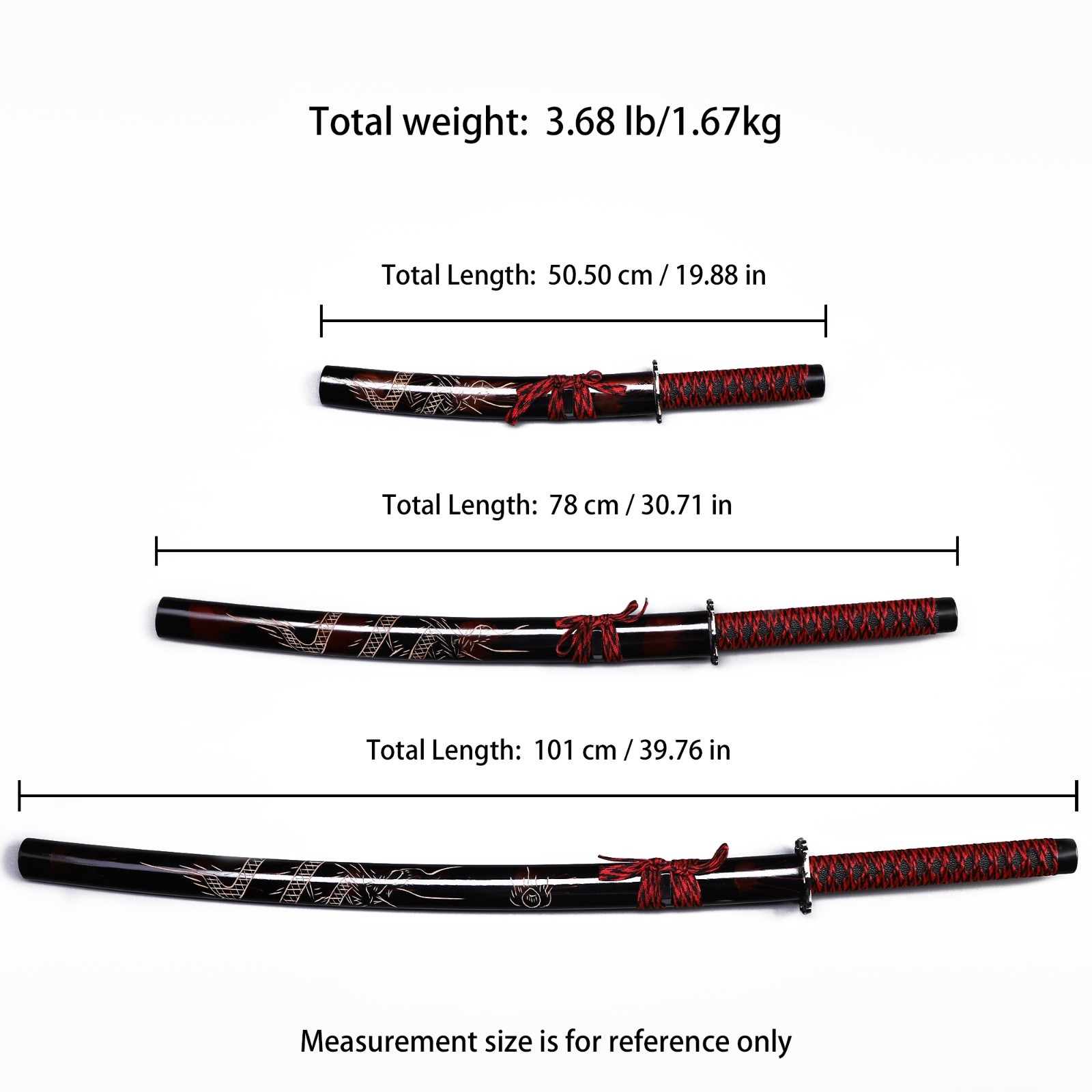 Three Piece Dark Red Samurai Sword Set, 1060 High Carbon Steel Katana Full Tang