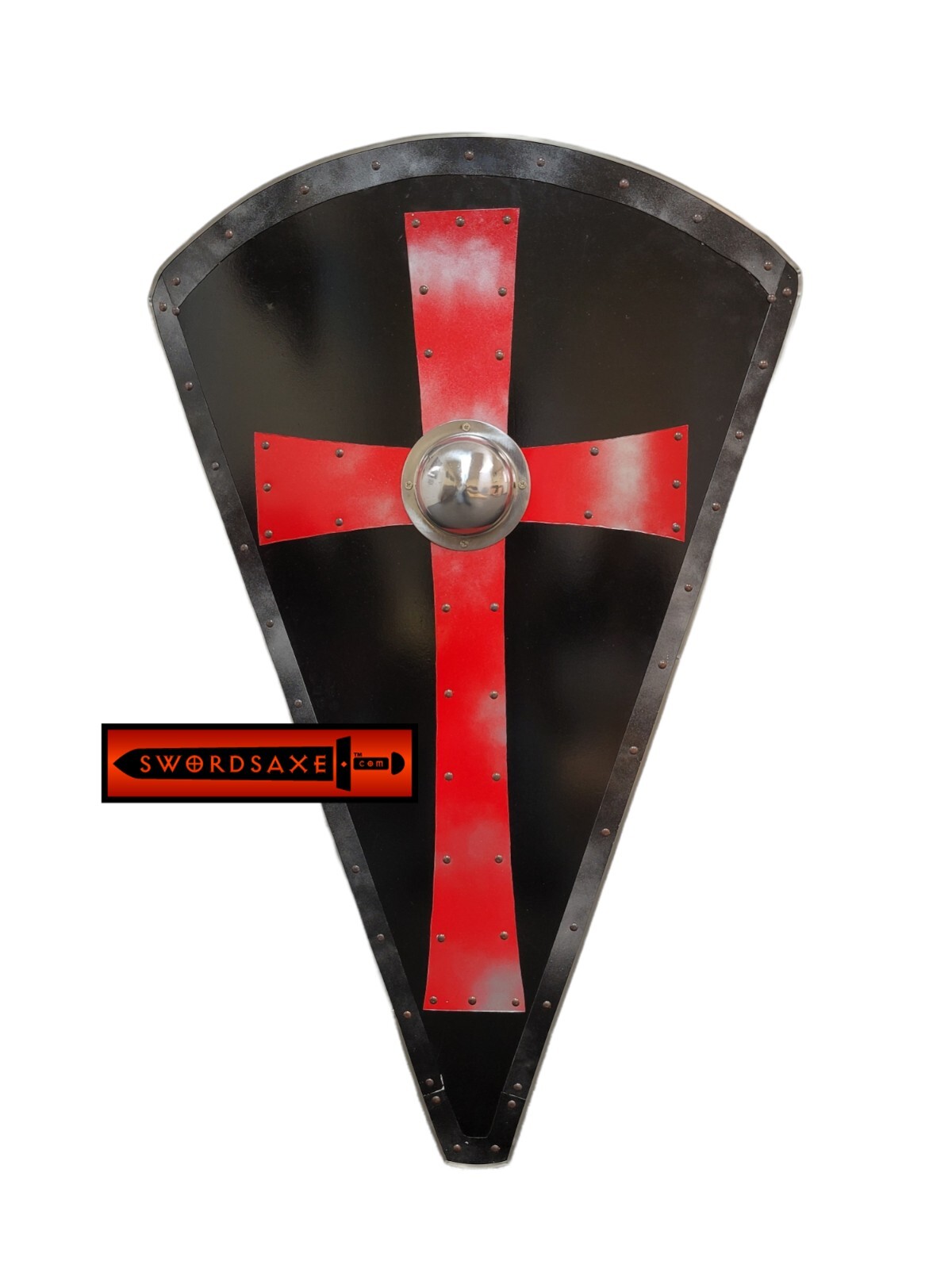 36″ Crusader Teutonic Templar Knight Medieval Red Metal Cross Wood Kite Shield