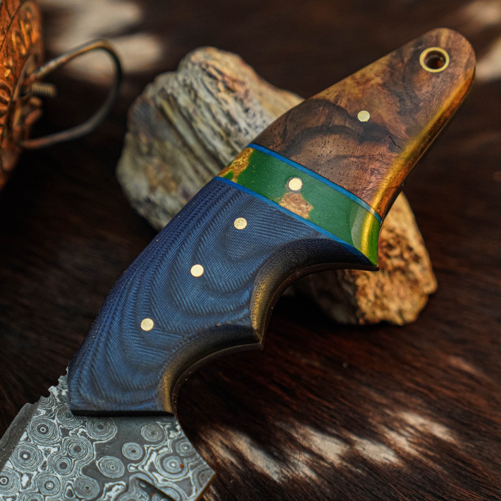 9.2″ Tanto EDC Knife Damascus Fixed Blade Wood Handle Full Tang + Sheath