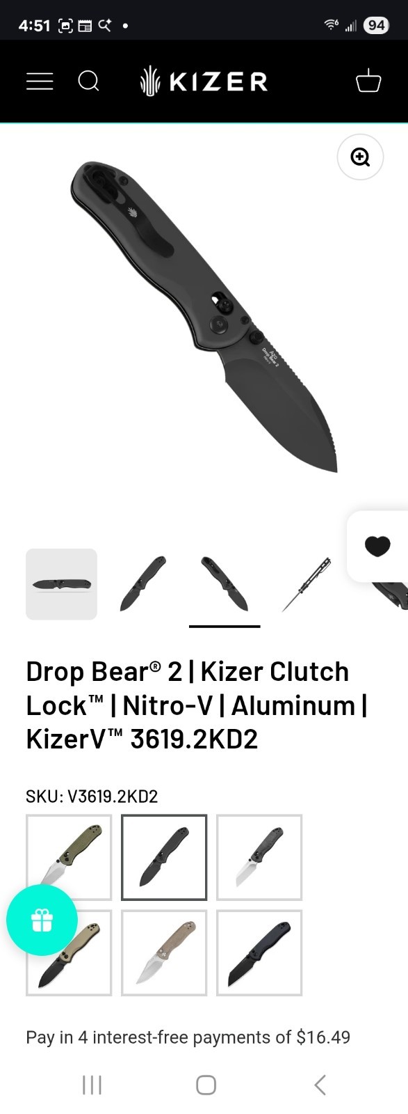 Kizer Drop Bear 2 Pocketknife Nitro-V Drop Point Clutch Lock Gray Aluminum