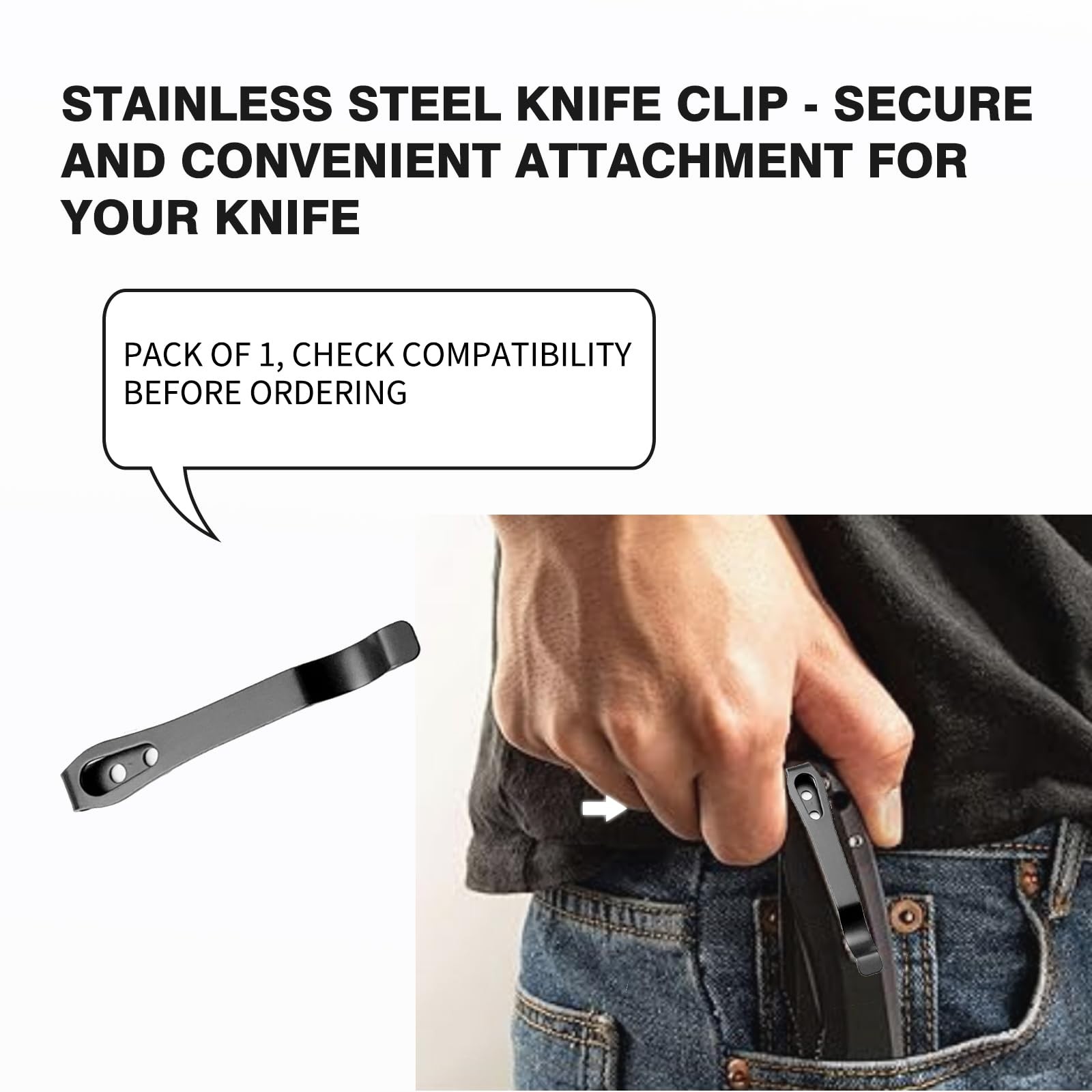 2 Pack Knife Pocket Clip Deep Carry Pocket Clip Replacement for EDC Knife Recess