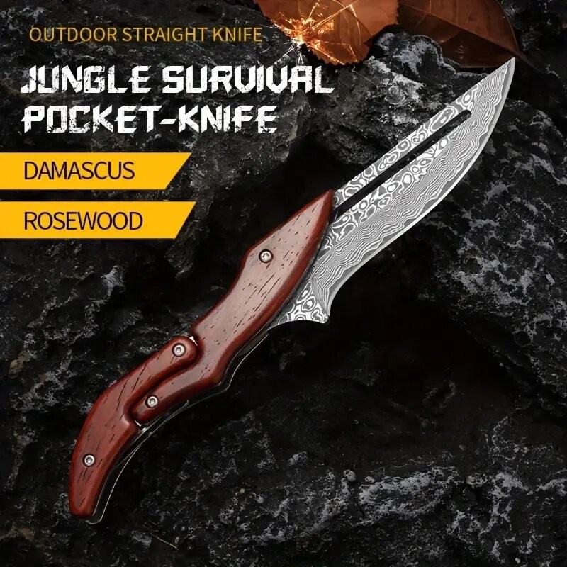 Damascus Deployable Folding Knife, Outdoor Pocket Jungle Hunting Knife
