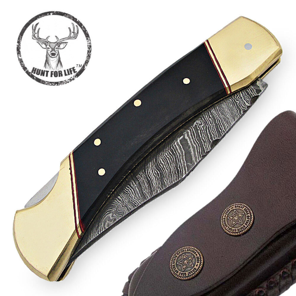 Lockback Folding Knife 9″ Steel Blade Black Pocket Knife for Hunting, Camping