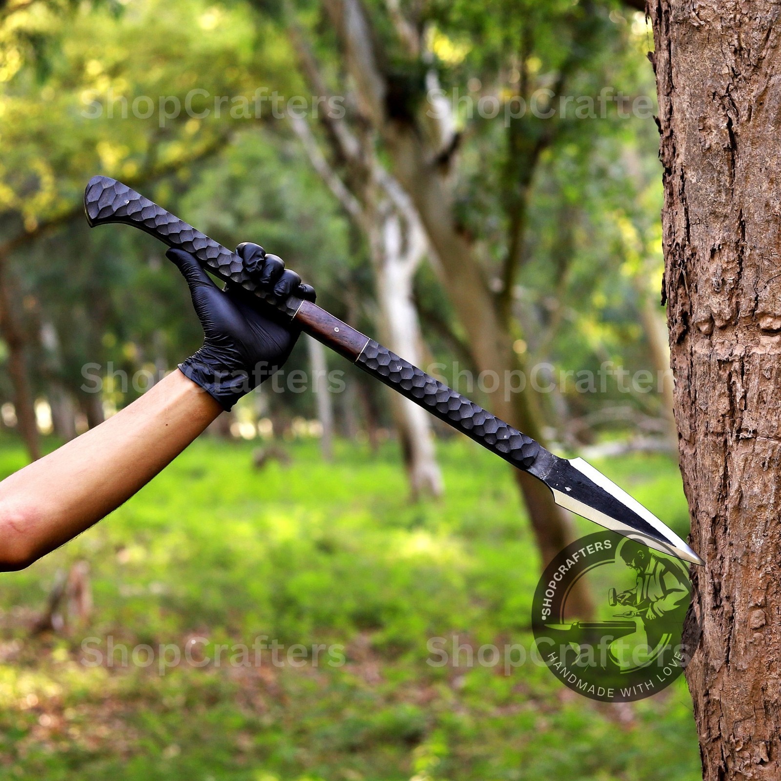 CUSTOM HANDMADE HIGH CARBON STEEL BOAR HUNTING SPEAR WITH LEATHER SHEATH