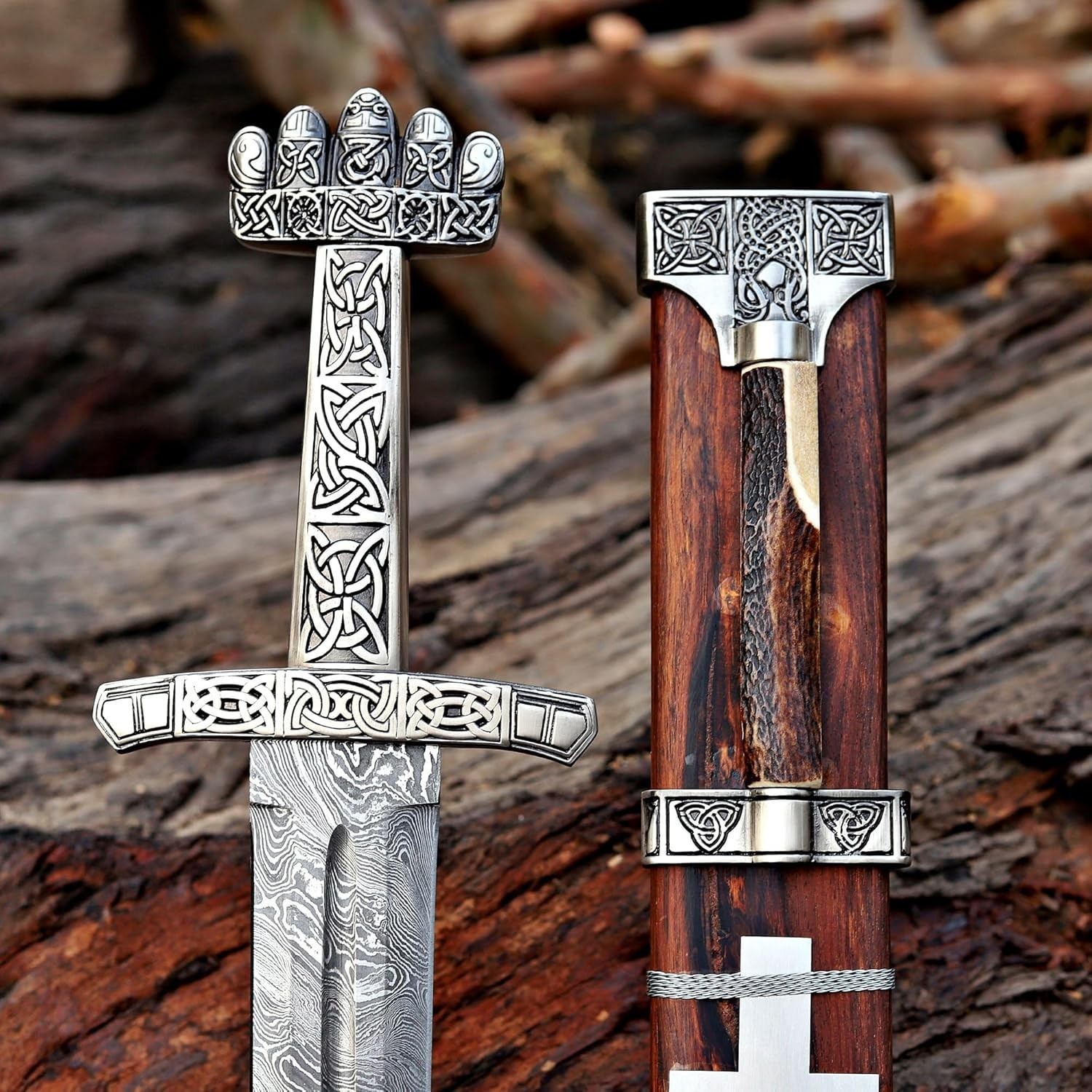Hand Forged Damascus Steel Viking Sword Battle Ready Medieval Sword +Scabbard