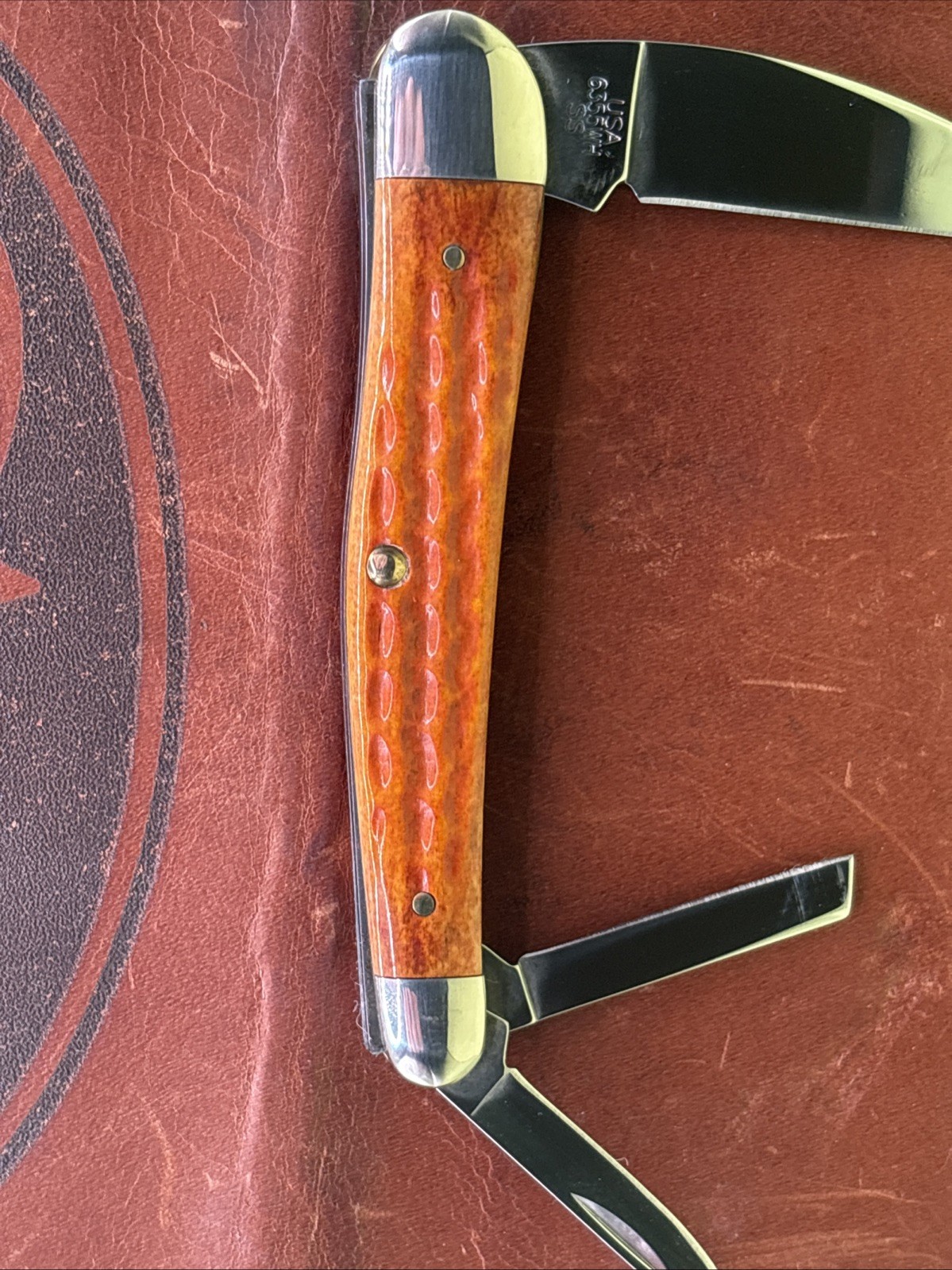 CASE XX SEAHORSE WHITTLER POCKET WORN HARVEST ORANGE BONE HANDLES KNIFE USA