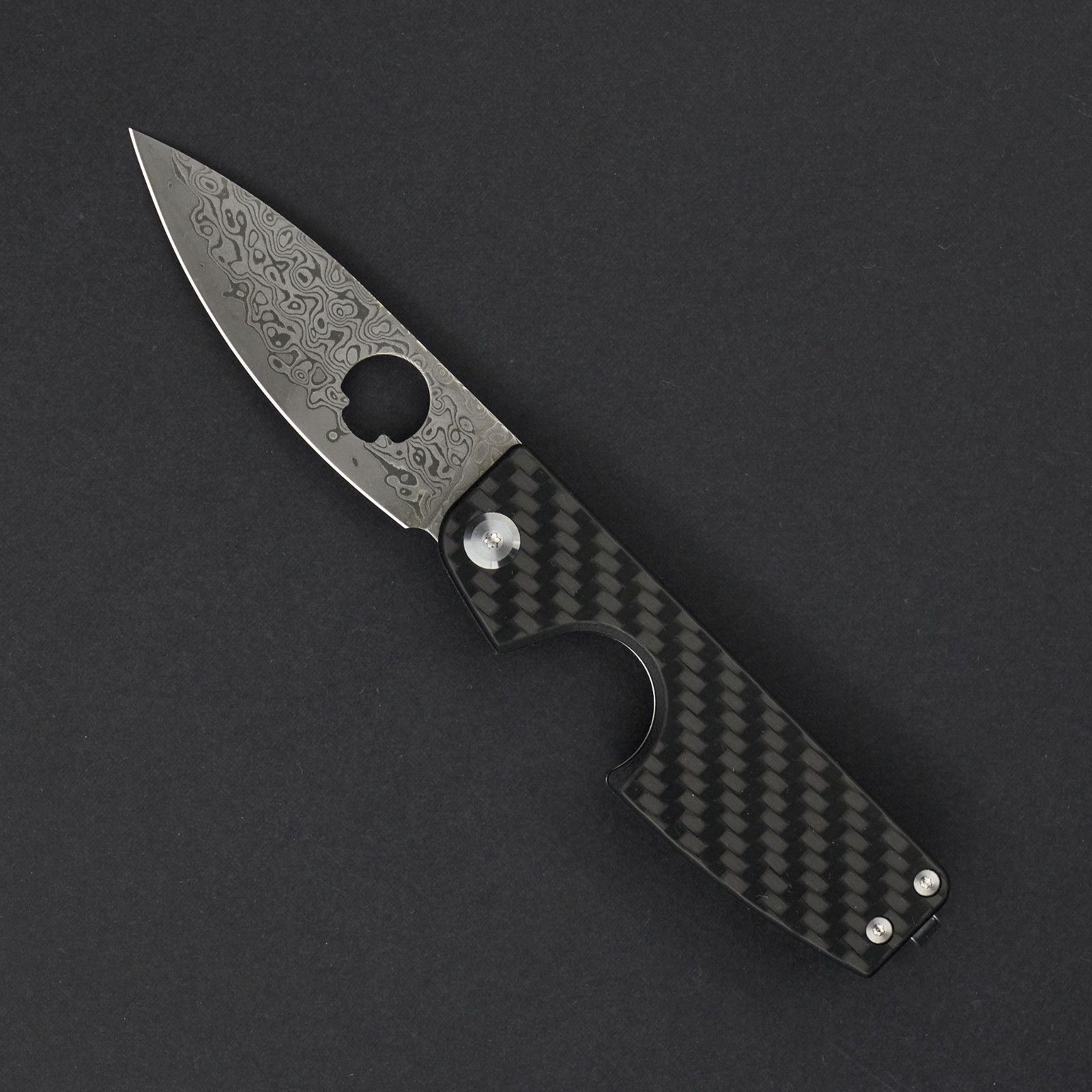 Daggerr Knives Cigar Folding Knife 2.75 Damascus Steel Blade Carbon Fiber Handle