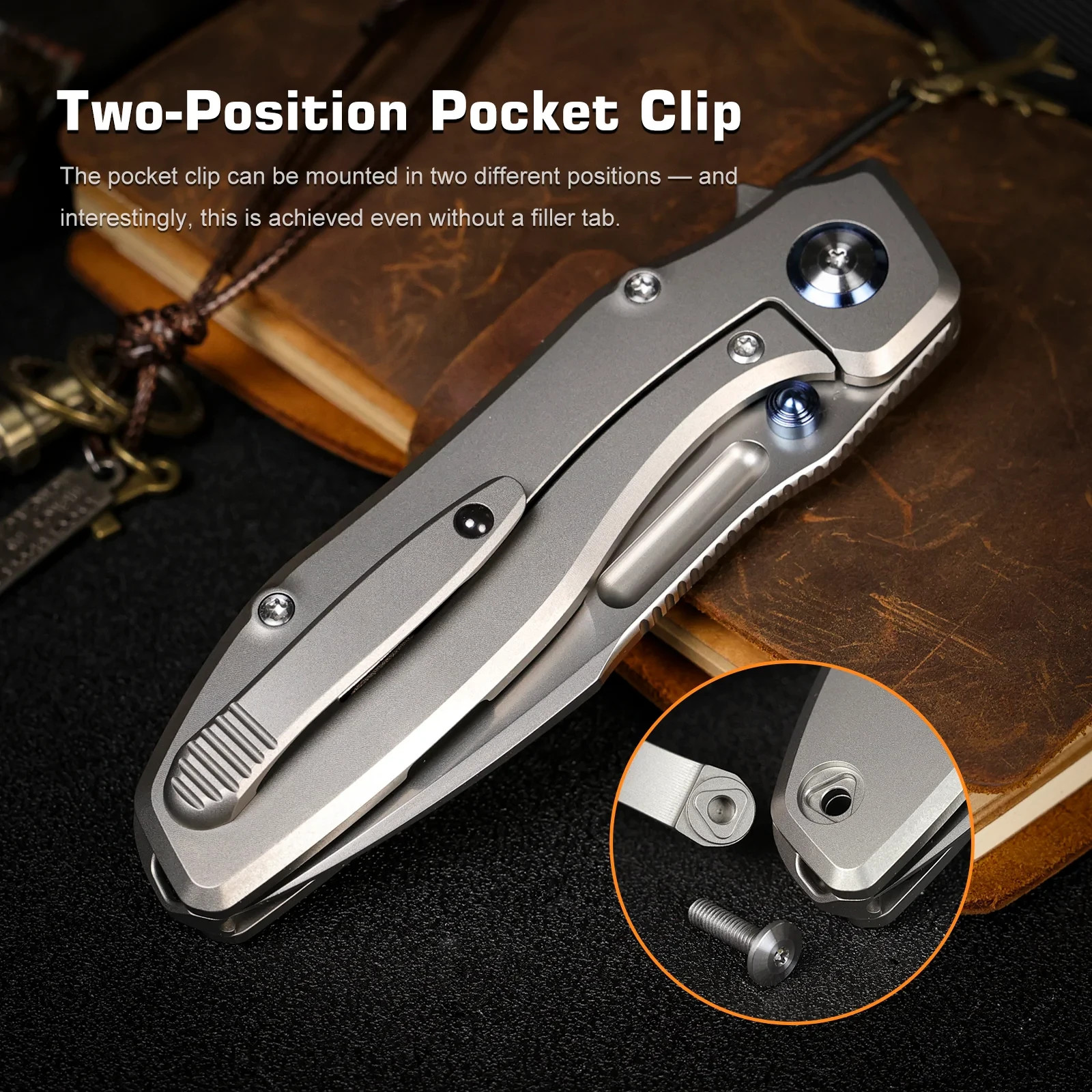 REMETTE TwoFace Folding Knife 3″ Bohler M390 Steel Blade Gray Titanium Handle