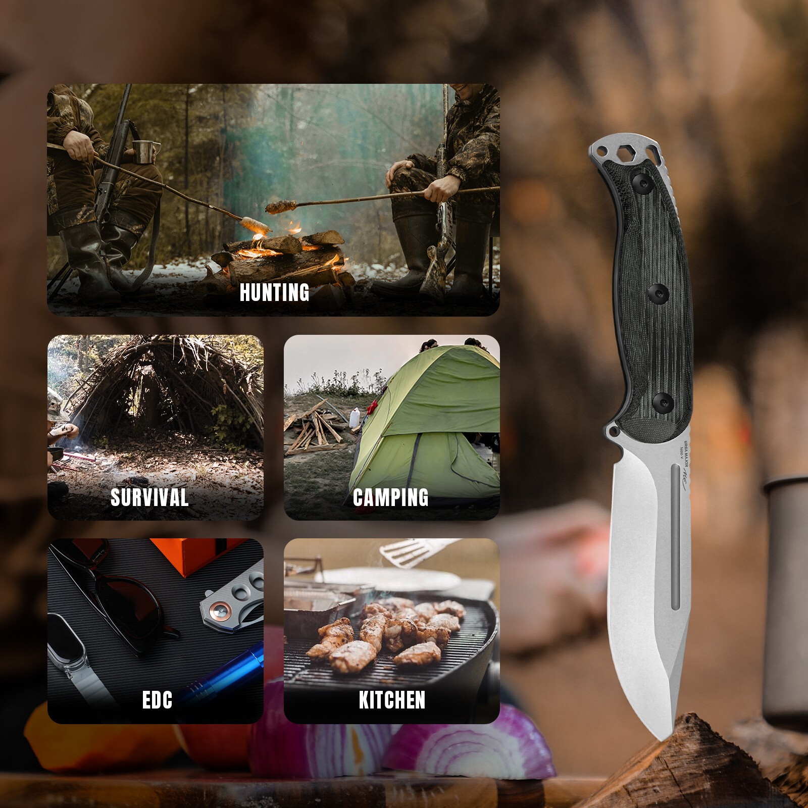 Kizer Ursa Major Clip Point Pocket Fixed Knife Nitro-V Blade G10 Handle+Sheath