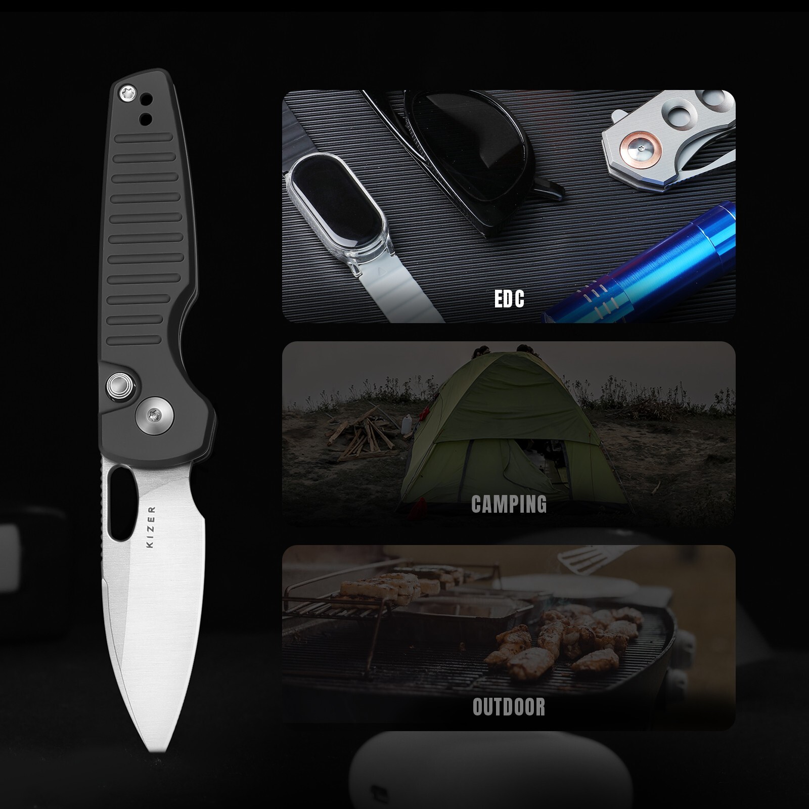 Kizer Parakeet EDC Folding Knife Drop Point Nitro-V Blade Aluminum Handle