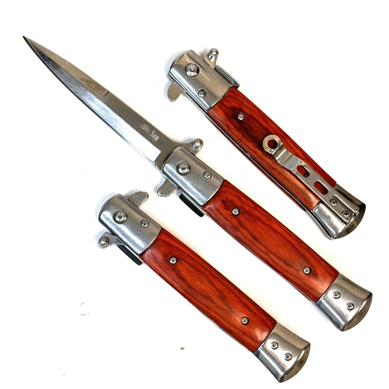 Wood Spring Assisted Open Blade Folding Pocket Knife with Clip 9”
