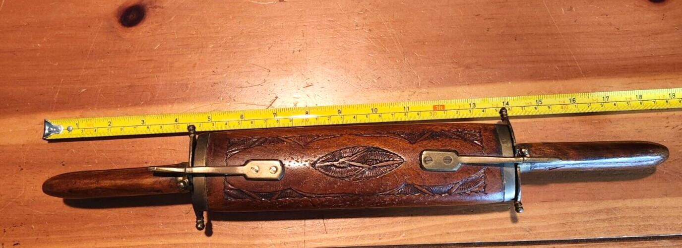 Decorative Knife Carving Set In Wooden Hand Carved & Brass Casing VTG India