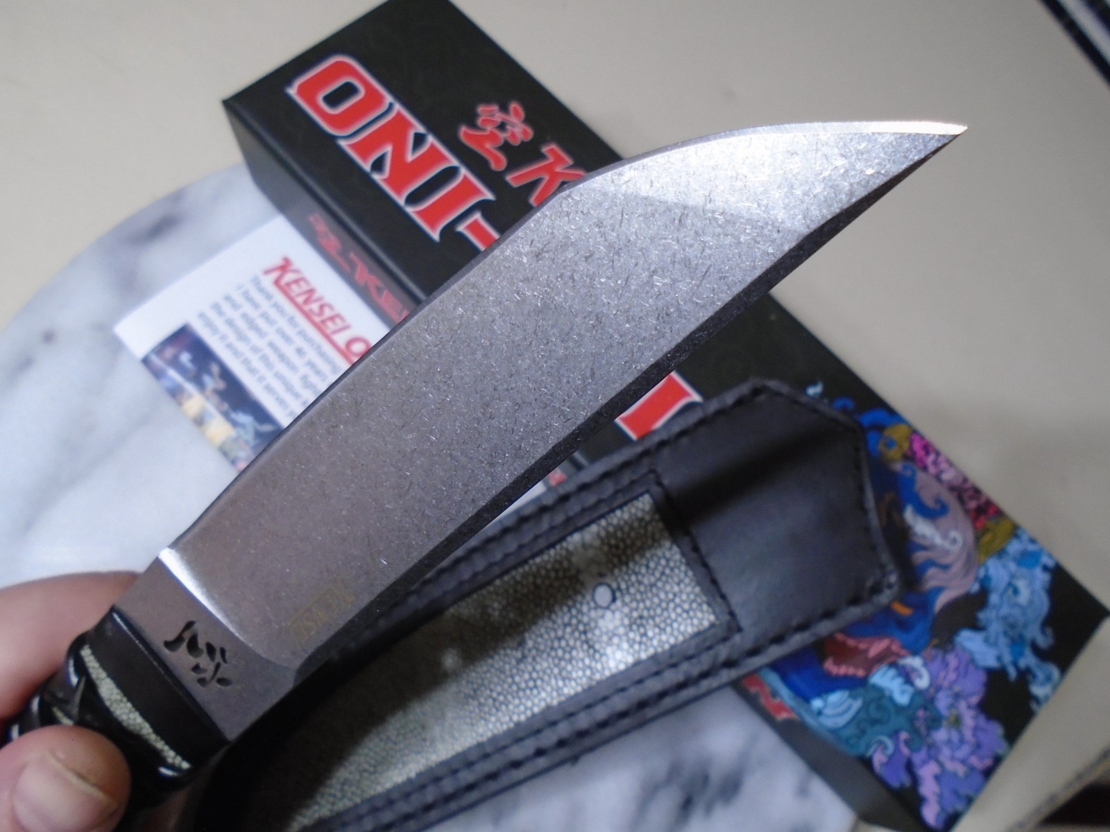 Kensei Oni-Shin Full Tang Japanese Tanto Fixed Blade Knife KE011 Leather Sheath