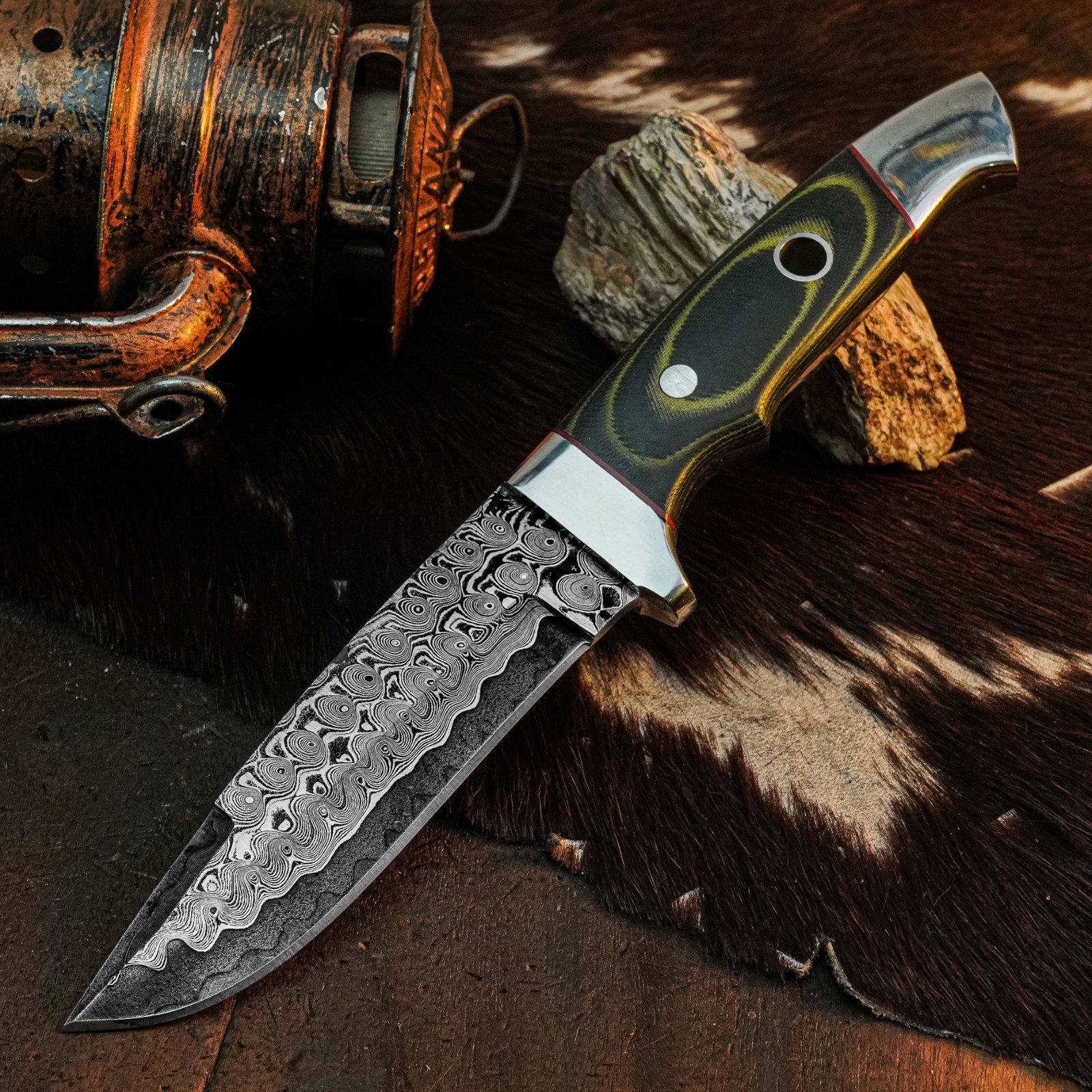 8.8″ Clip Point Knife Damascus Steel Hunting EDC Full Tang Blade Micarta Handle