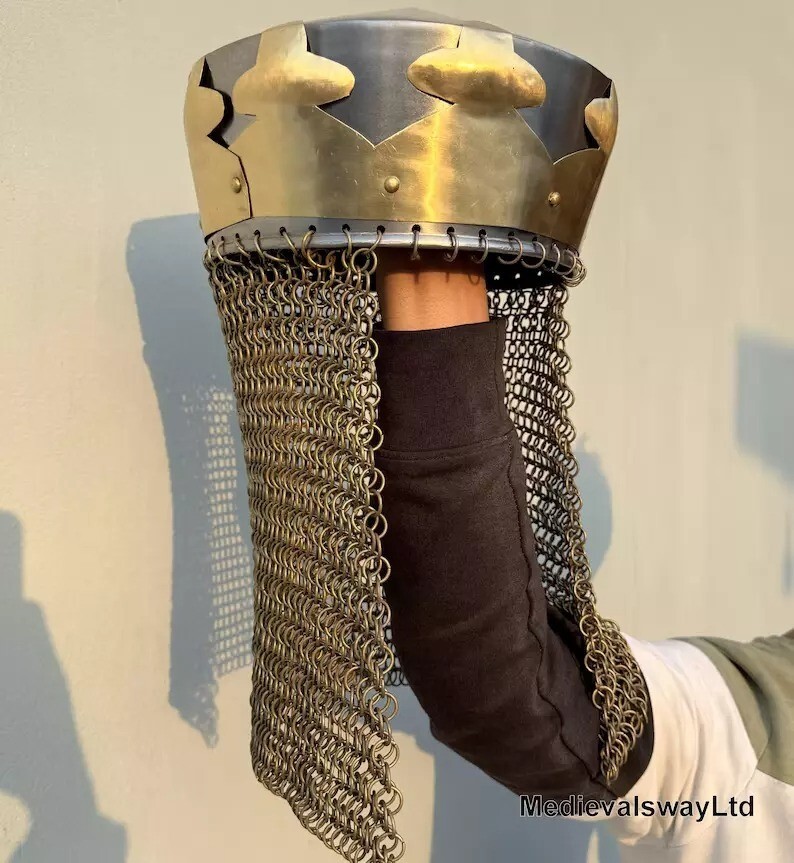 Monty Python King Arthur Helmet, Armor Helmet with Av Entail, Chain Mail Helmet