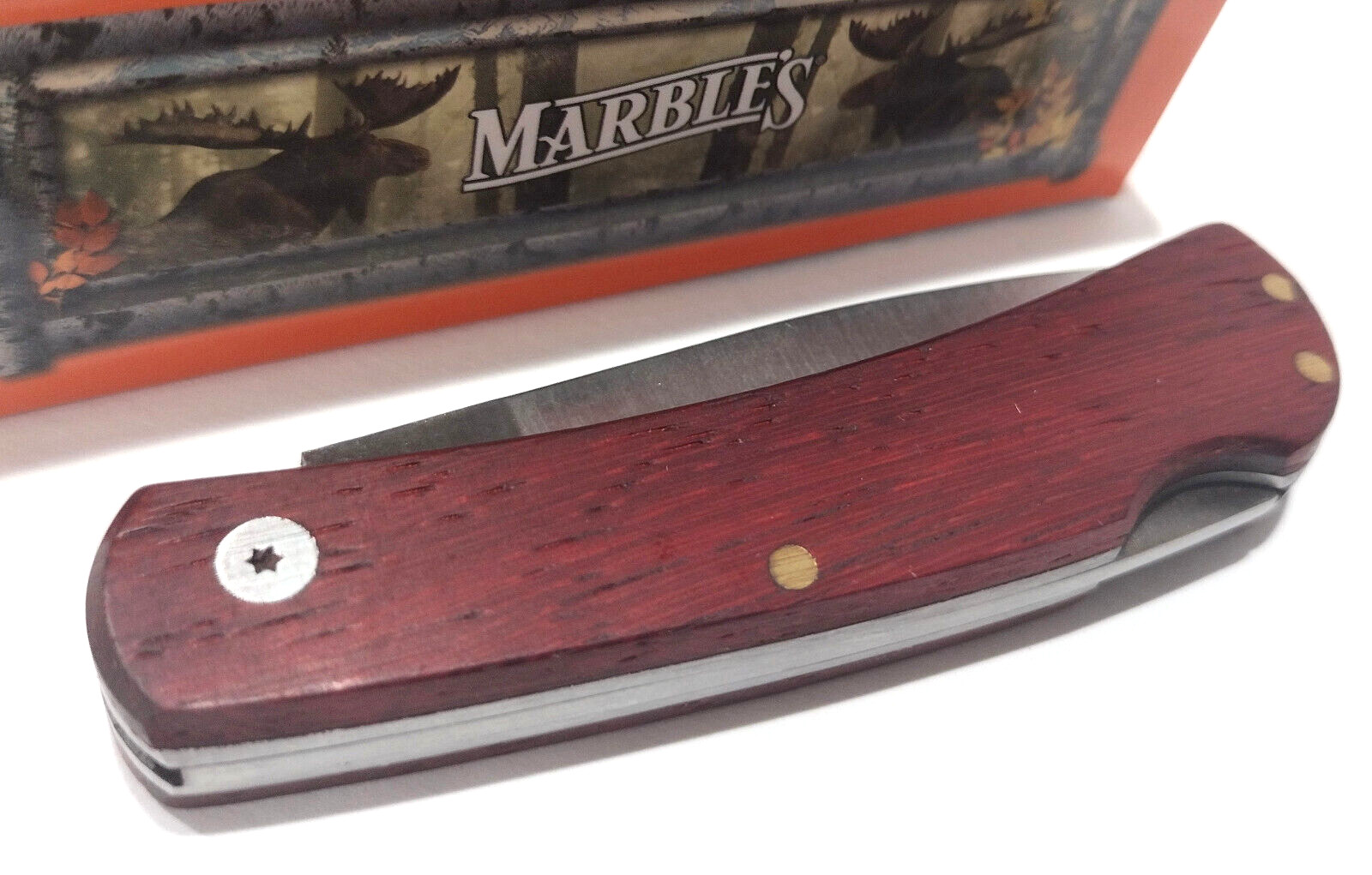 Marbles Brown Rich Grain Hardwood Handles Lockback Folding Pocket Knife EDC