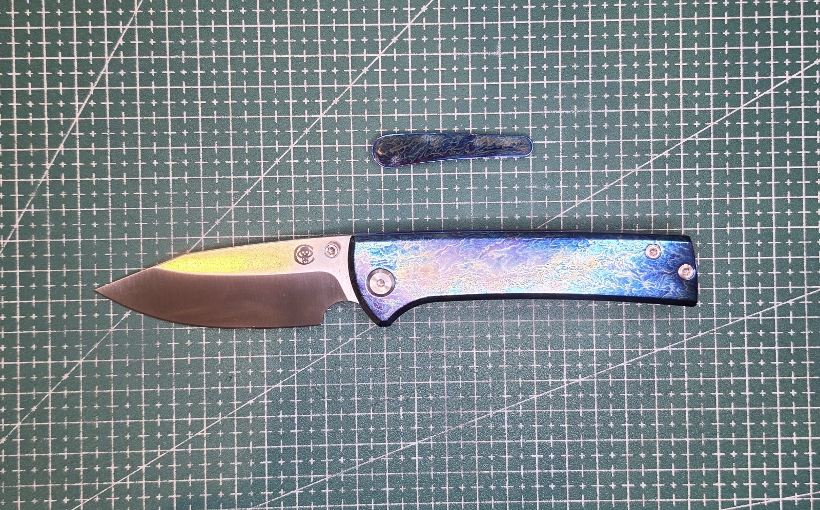 Chaves Scapegoat Blue Titanium Handle Frame Lock Drop Point Plain Edge w/ Clip
