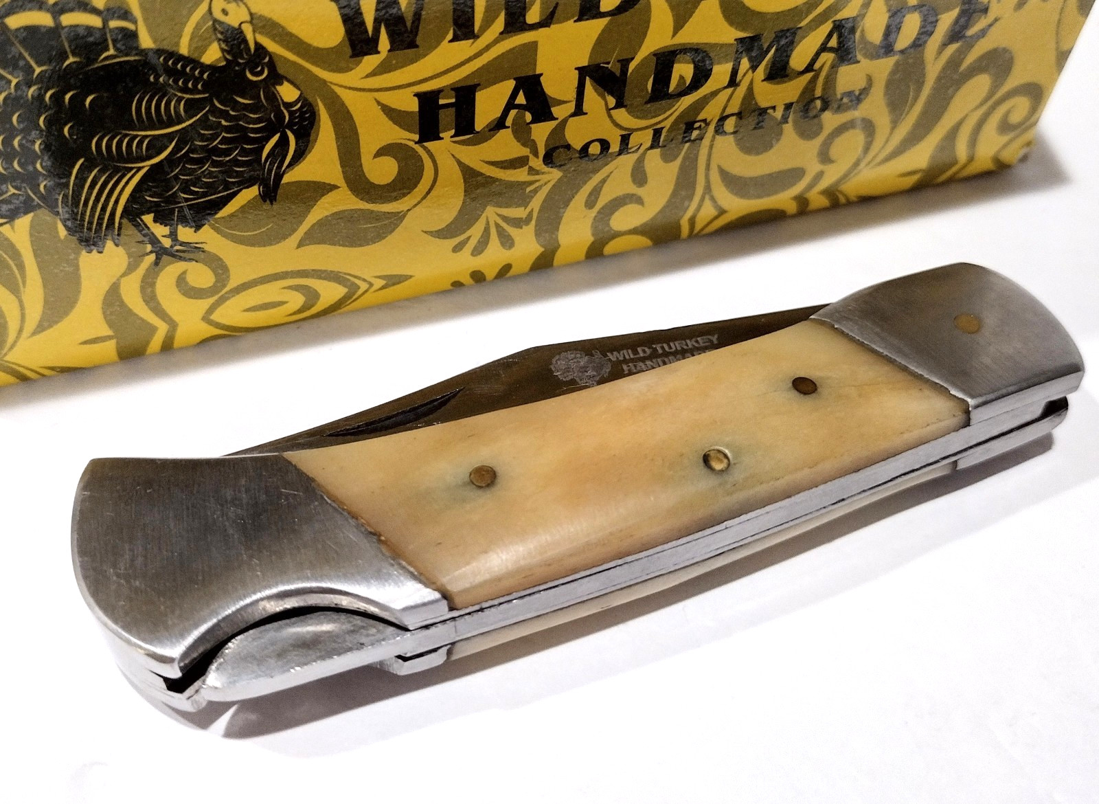 Wild Turkey White Bone Clip Point Blade Lockback Hunting Pocket Knife + Sheath