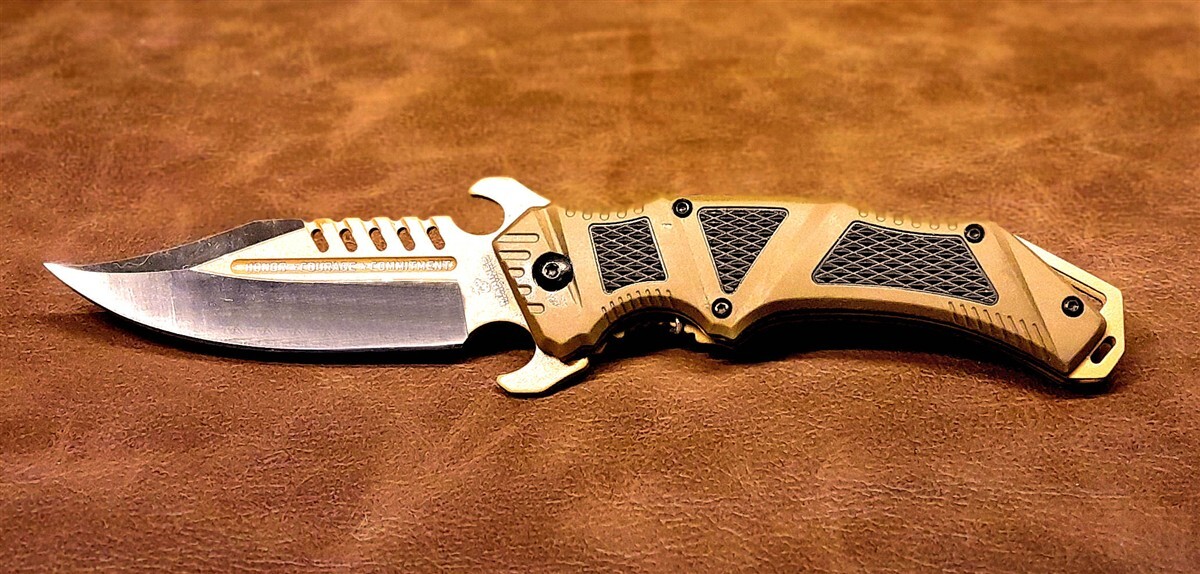 Licensed USMC Desert Ops Assisted Opening 3Cr13 Steel Pocket Knife w/Clip