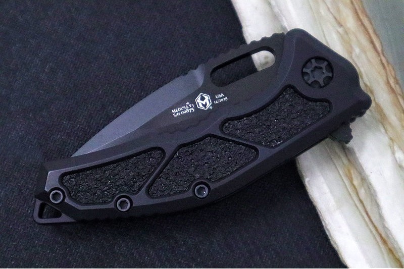 Heretic Knives Medusa Flipper – Magnacut / Black Aluminum Handle with Grip-Tape