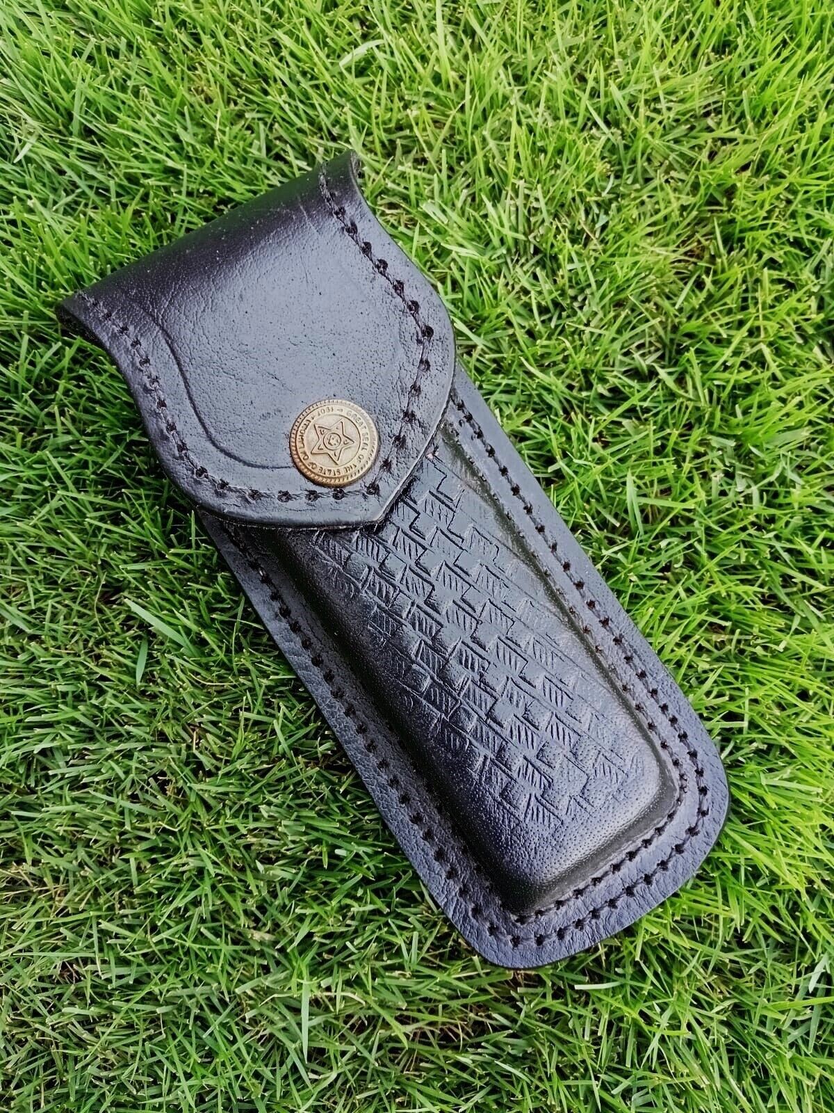 Pocket Folding Knife Genuine Sheath 5.5″ Leather Belt Holster Cover (Black)