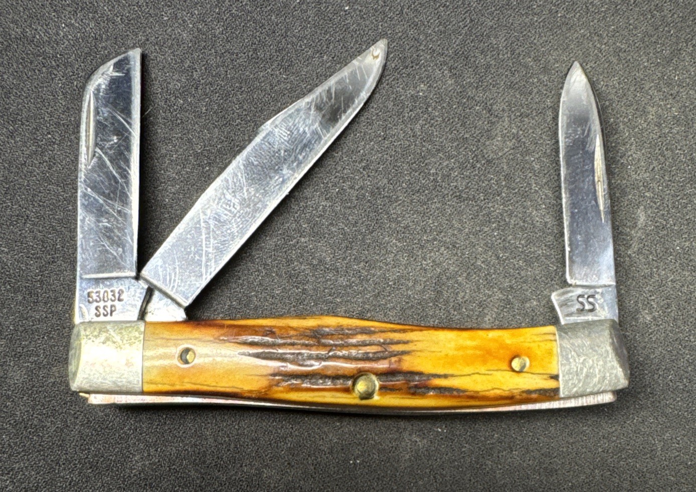 CASE 53032 SSP 6 DOT 1984 STAG STOCKMAN KNIFE 3 BLADE