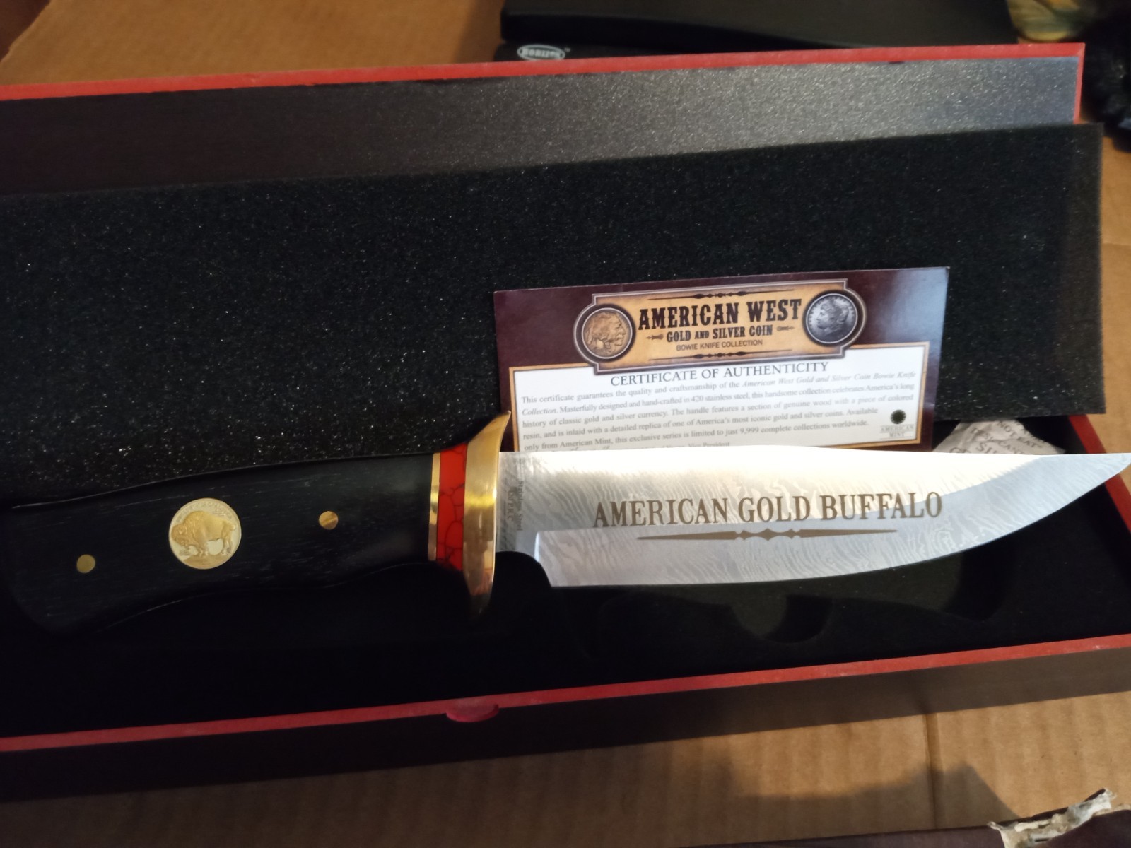 American West Gold and Silver Coin Bowie Knife Collection 7″ Blade Knife & Box
