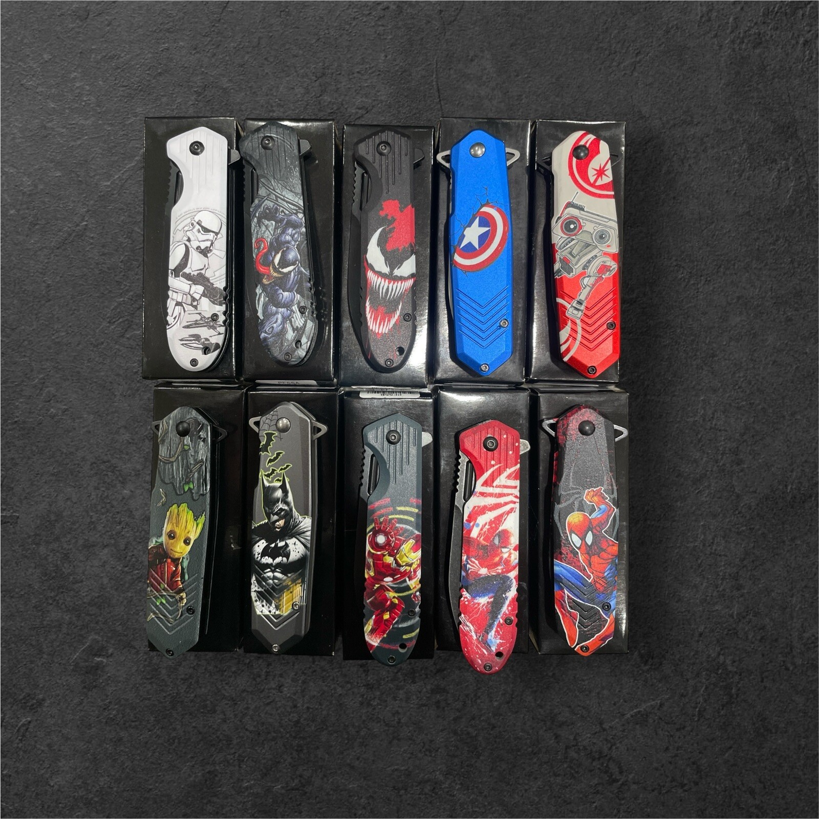 (10) Pcs Spring Assisted Pocket Knife Wholesale Lot. Characters Best Seller