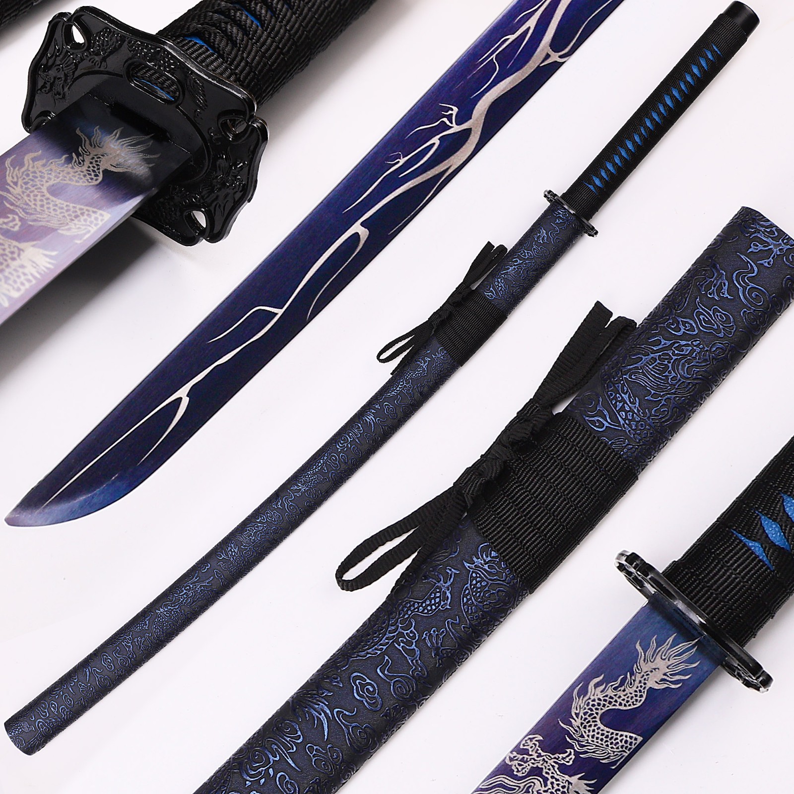 Black Scabbard Dragon Patterned Decorative Samurai Sword, 1095 High Carbon Steel