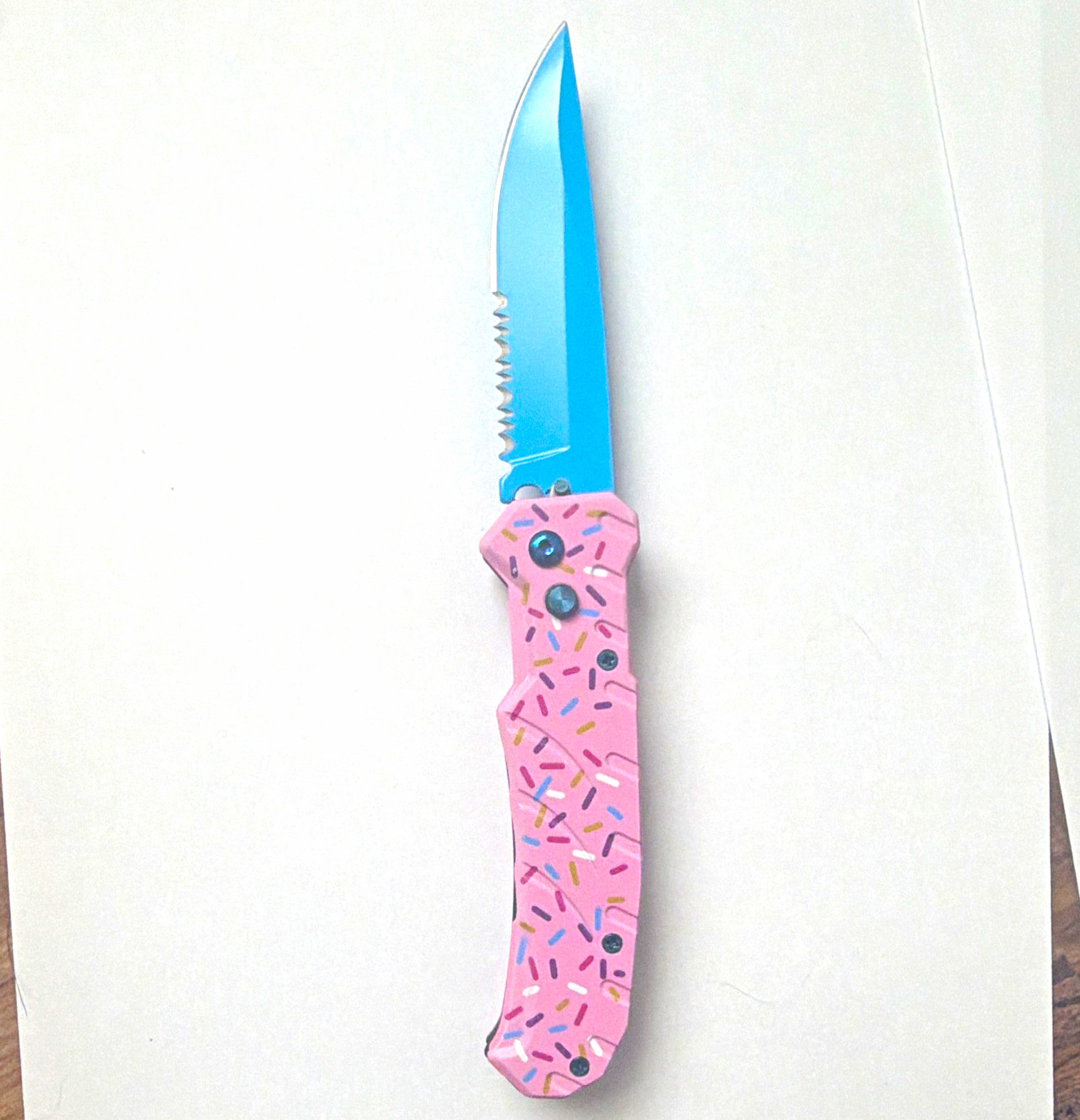 Dessert Warrior Pink Sprinkle Folding Pocketknife Assisted Drop Point Combo Edge