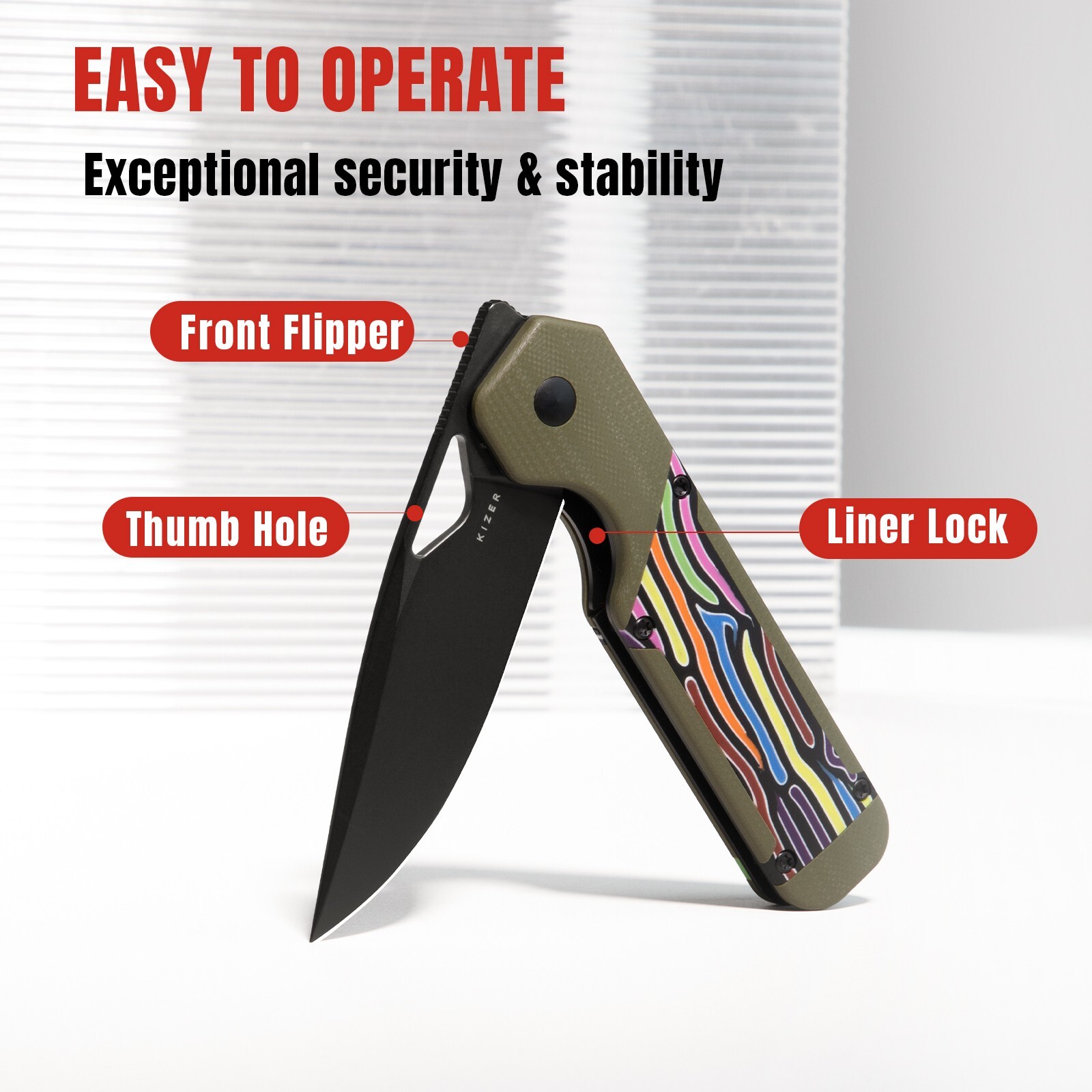 Kizer Militaw Pocket Knife, 3.36» Nitro-V Blade Camping Folding Knife V3634A3