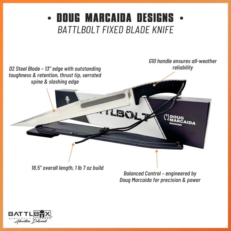 BattlBolt Fixed Blade Full Tang Machete Hunting Survival Knife by Doug Marcaida