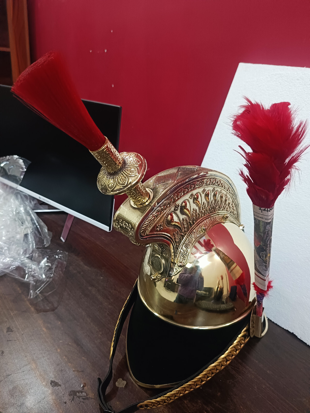 French Cuirassier Officer’s Helmet Napoleon Style Brass Helmet W/ Plume Brass
