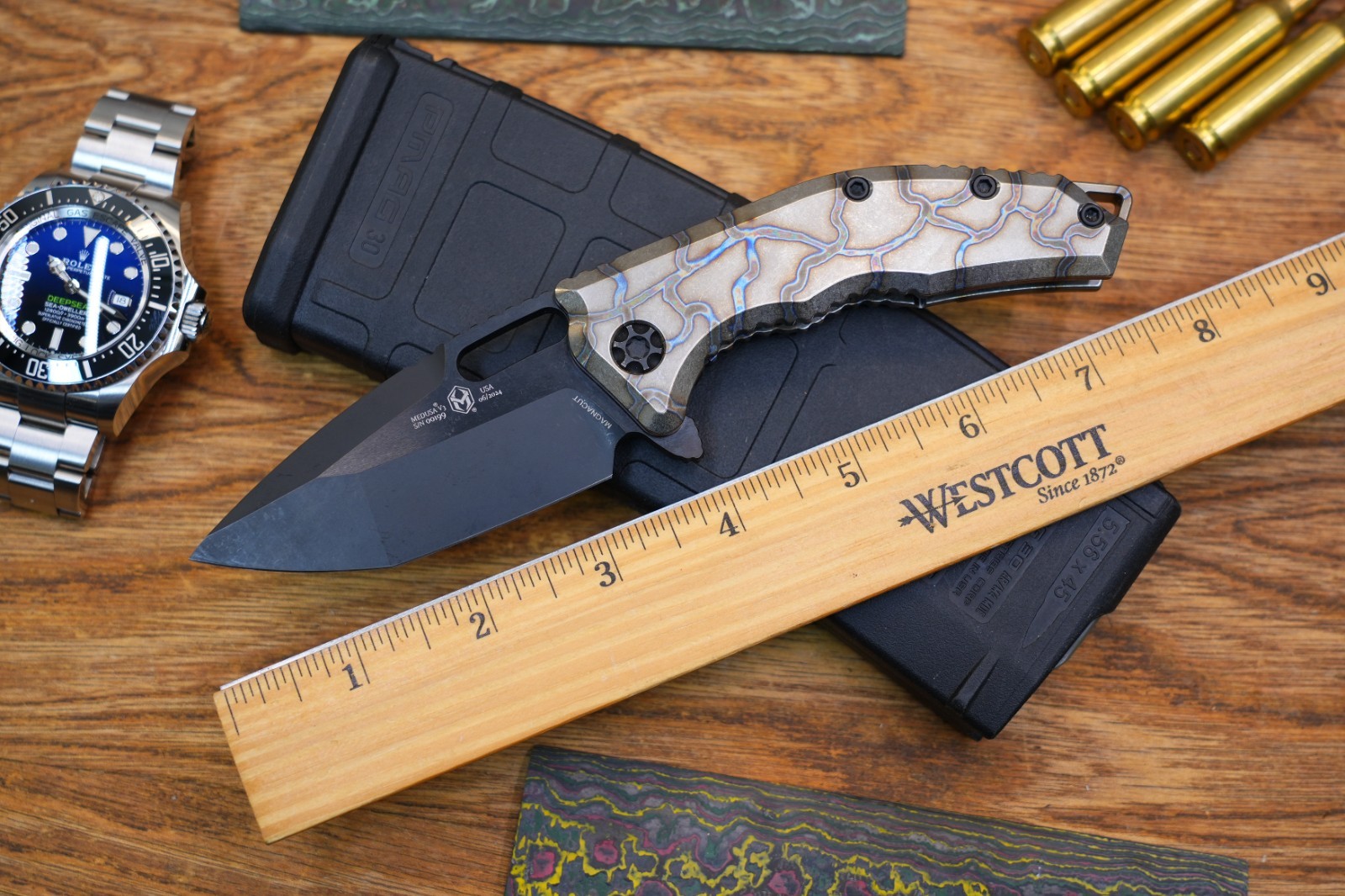 Heretic Knives Medusa V3 Manual Flipper MagnaCut DLC Titanium Handle S/N 00199