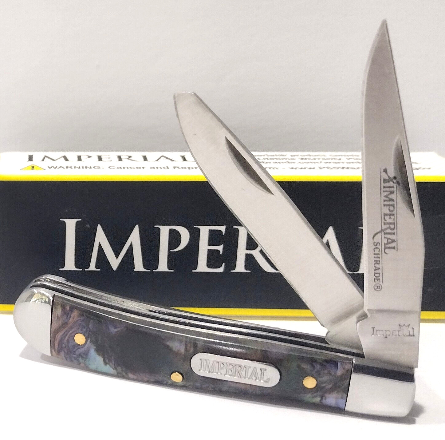 Imperial Schrade Abalone Swirl Celluloid 2 Blade Small Trapper Pocket Knife