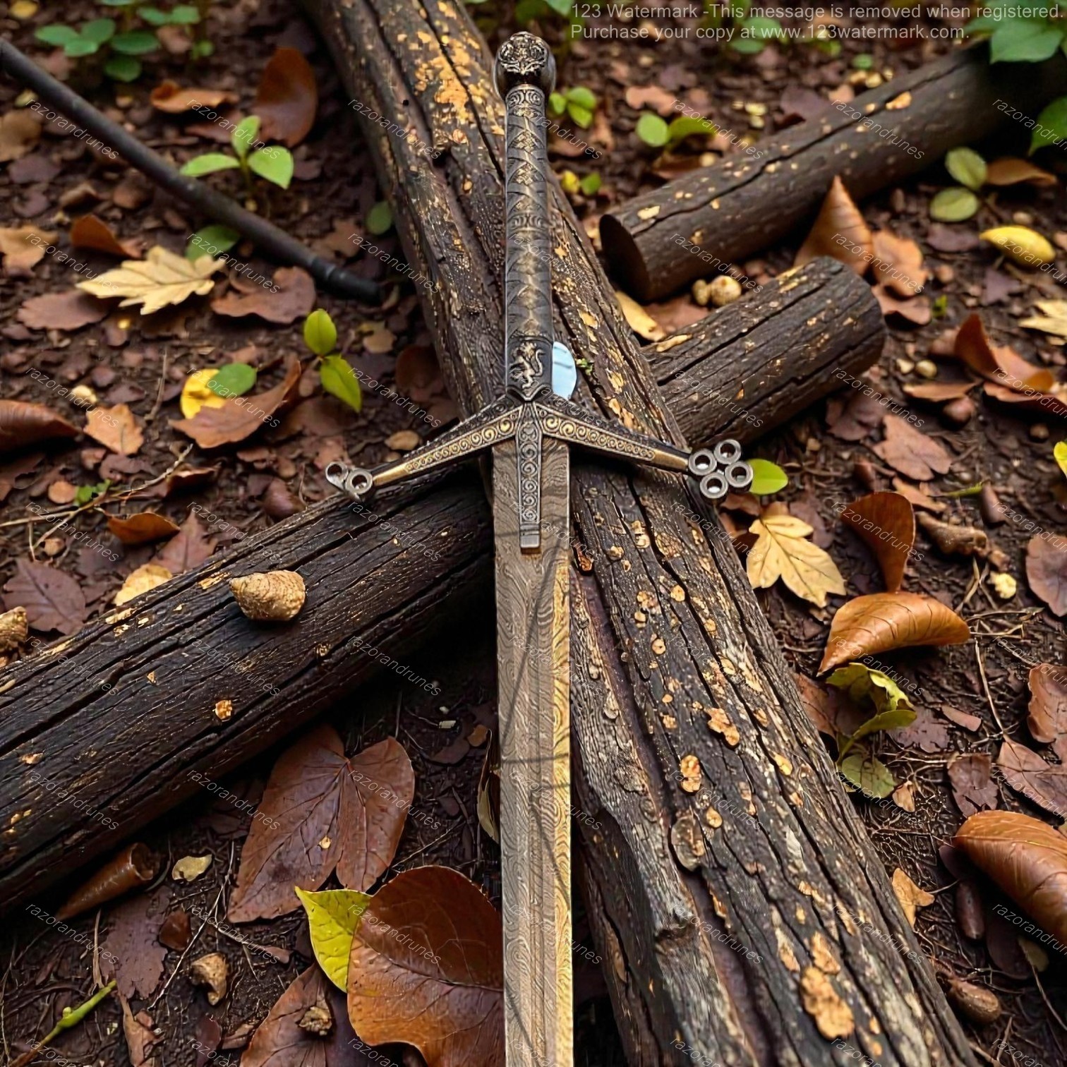 Medieval Scottish Claymore Damascus Steel Sword W Sheath Historical Display Gift