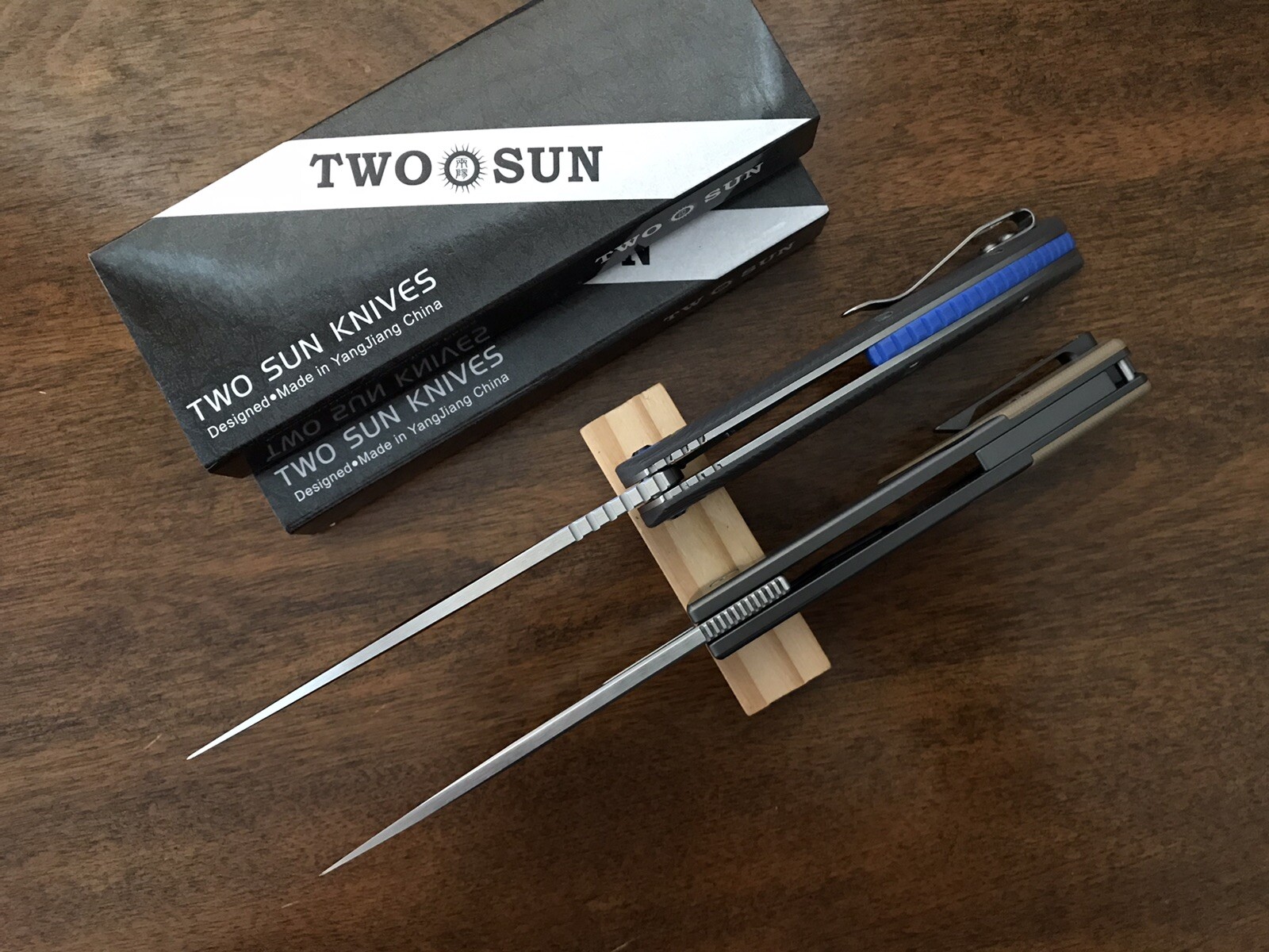 Lot Of 2 Twosun 兩陽 Folding Knives D2 14C28N Blades Titanium G10 Handles China