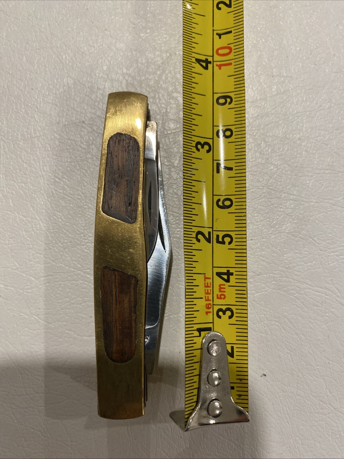 Vintage 3 Blades Knife Brass And Wood Nice