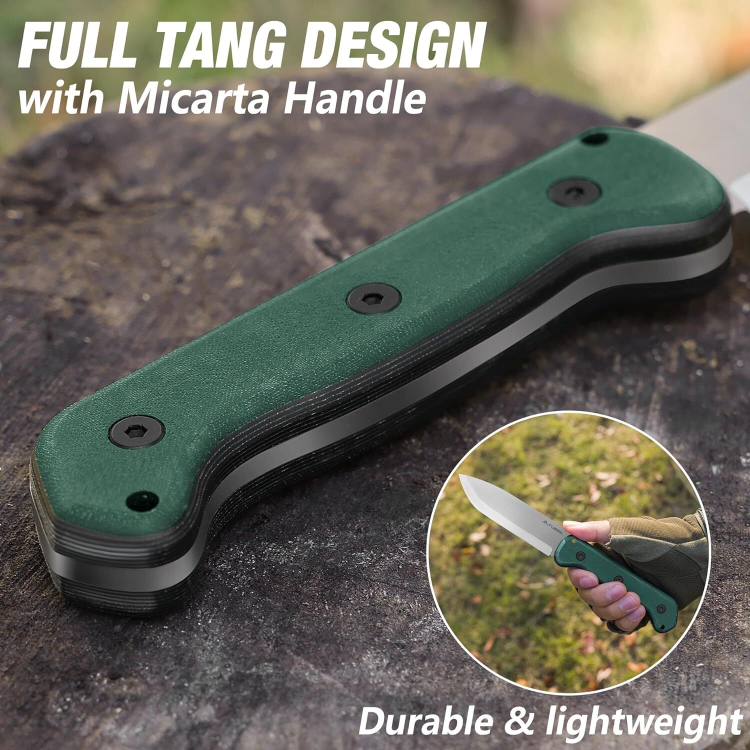 FLISSA 9″ Fixed Blade Knife, D2 Steel Leather Sheath Included Drop Point NEW