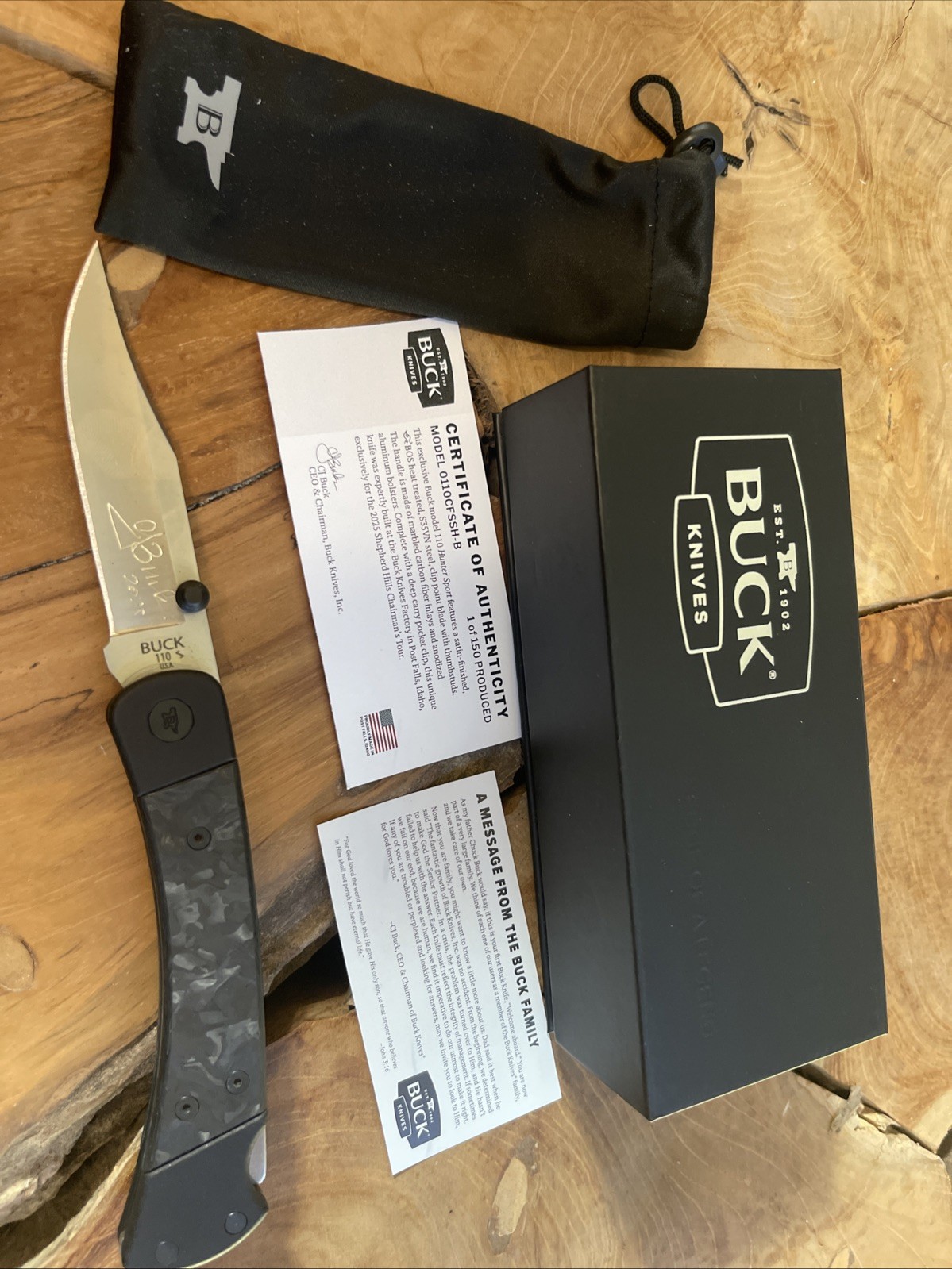 CJ BUCK Signed 110 Knife 2025 CARBON FIBER Sport Hunter USA S35VN BOS 1/150 Pro
